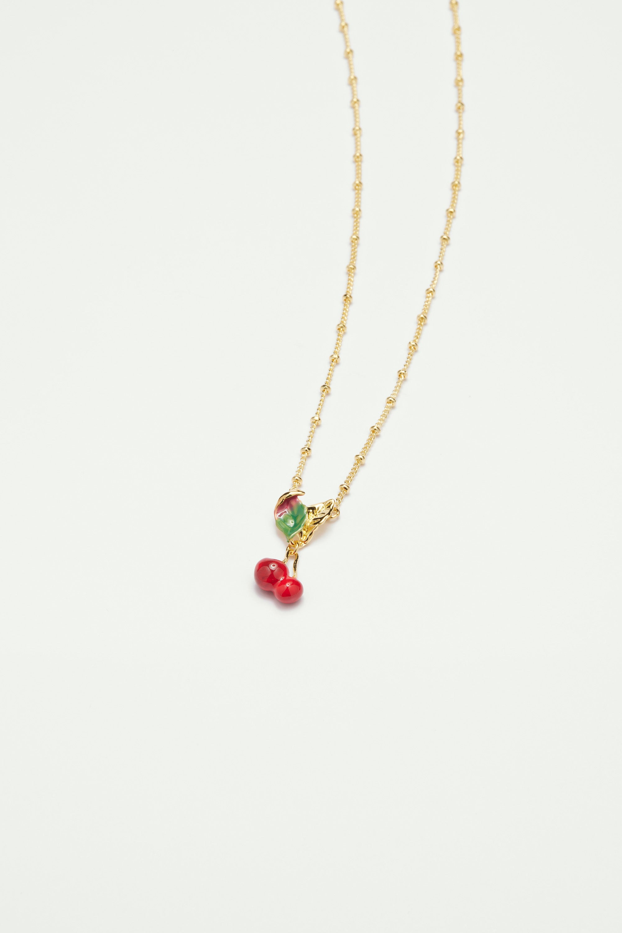Cherries and Leaves Pendant Necklace