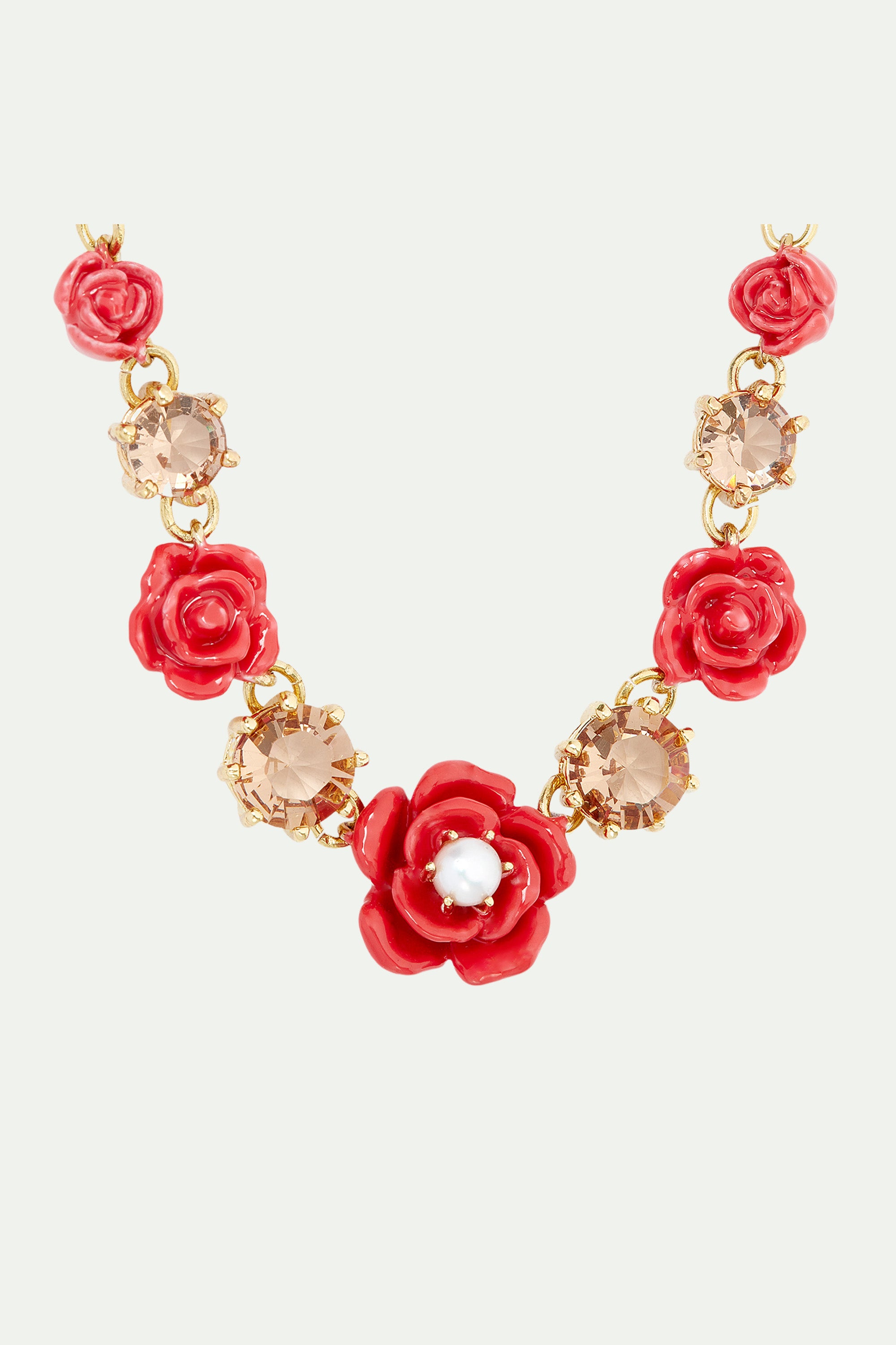 Roses, cultured pearl and stone statement necklace