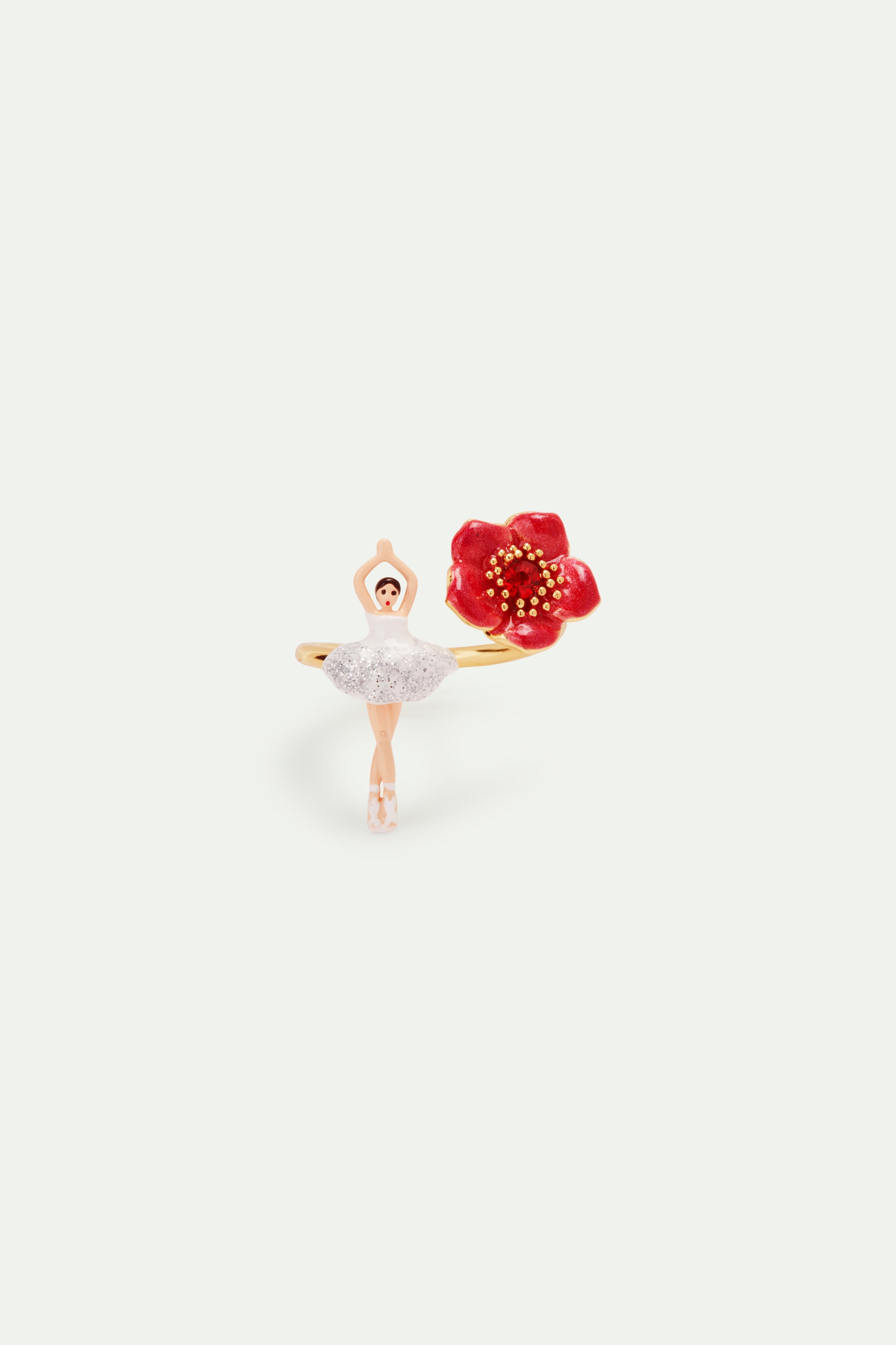 Bague ajustable ballerine et fleur rouge
