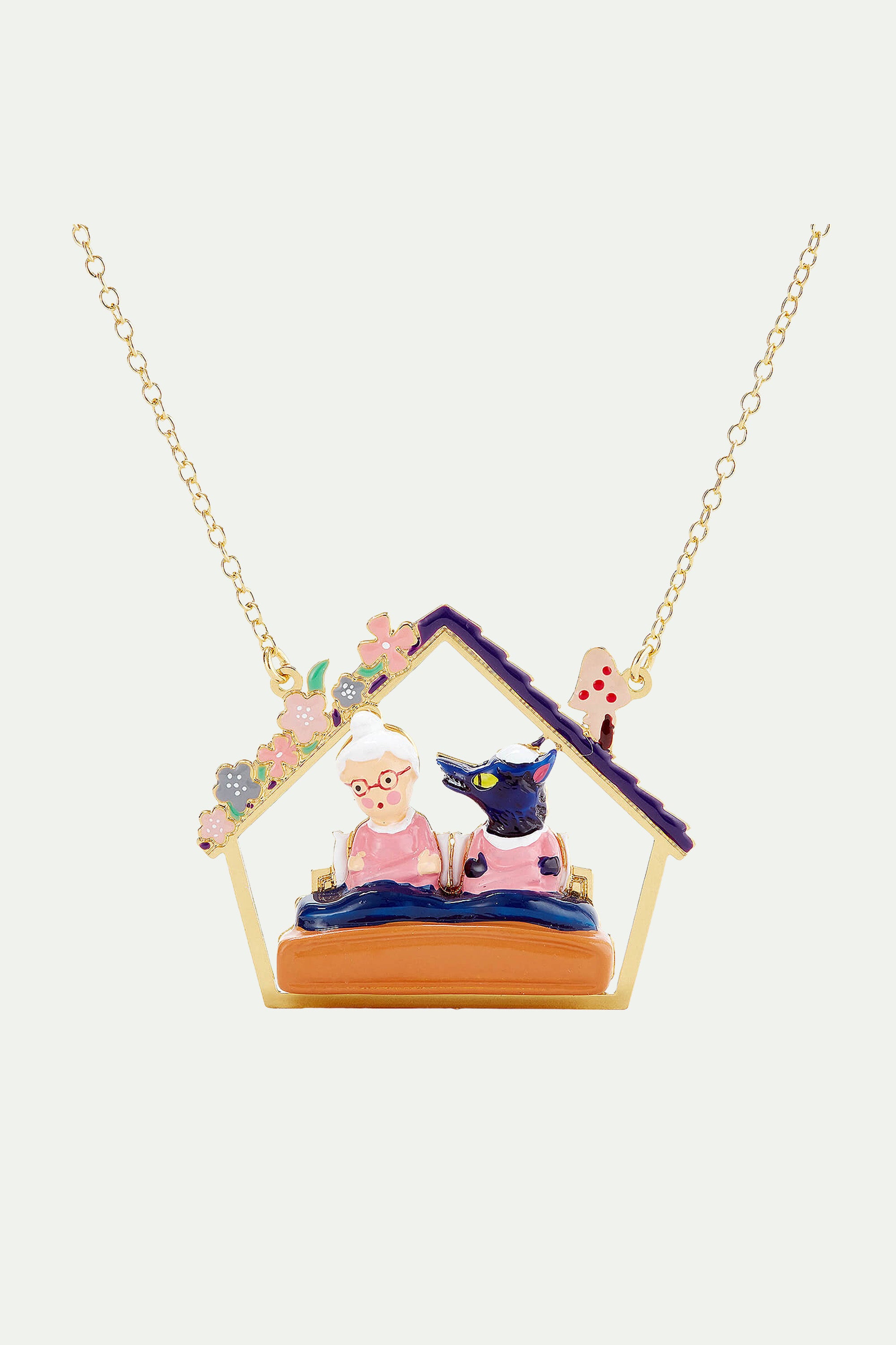 Grandmother and Big Bad Wolf pendant necklace