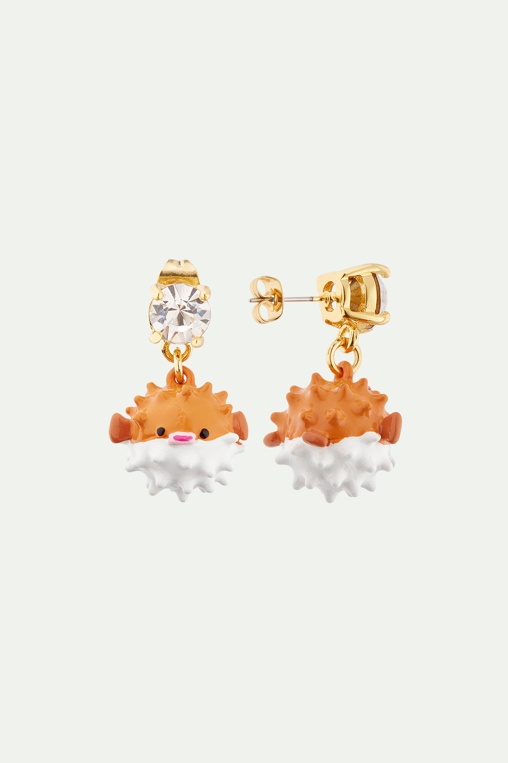 Boucles d'oreilles Poisson globe et pierre taillée