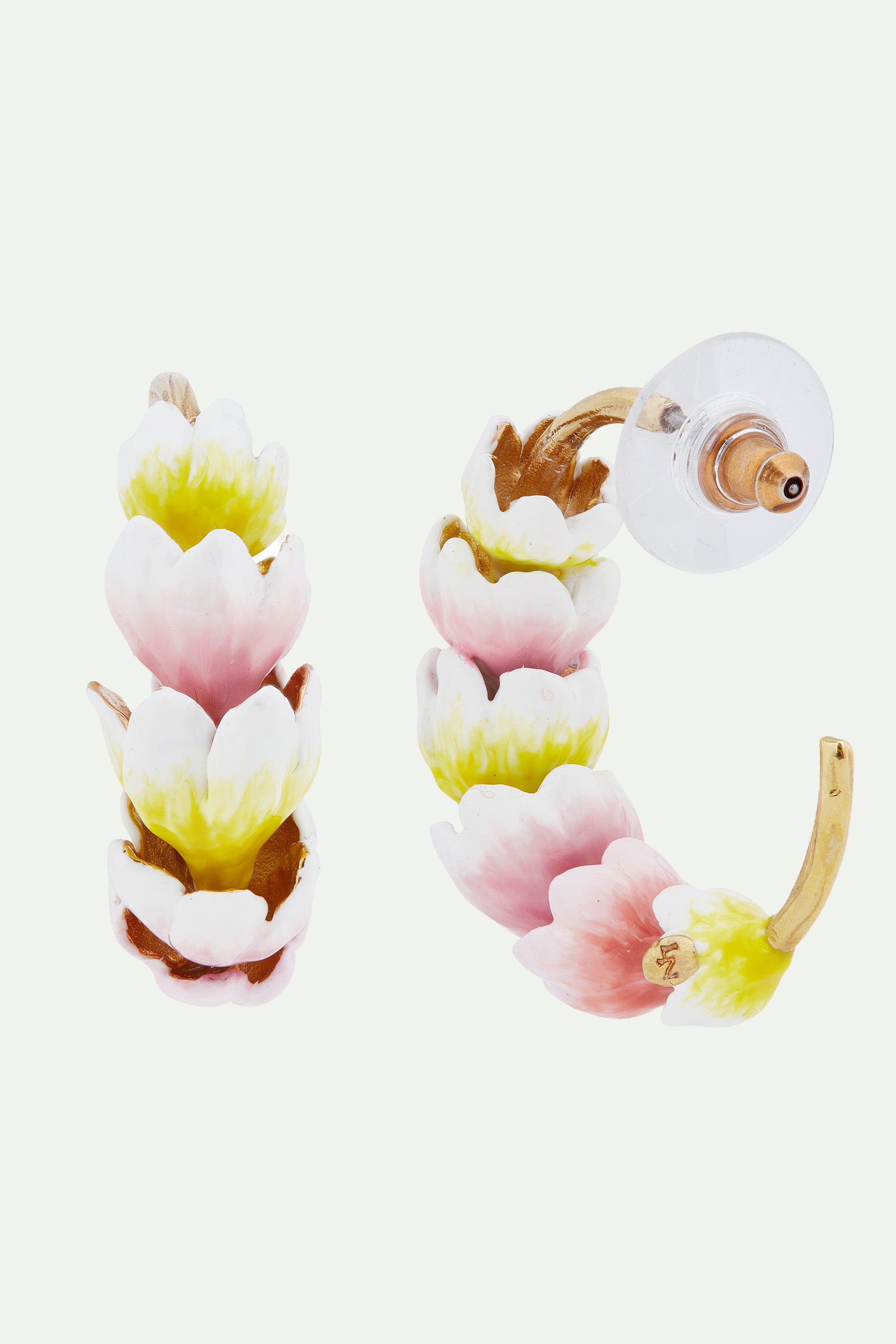 Boucles d'oreilles créoles tiges crocus blancs et violets