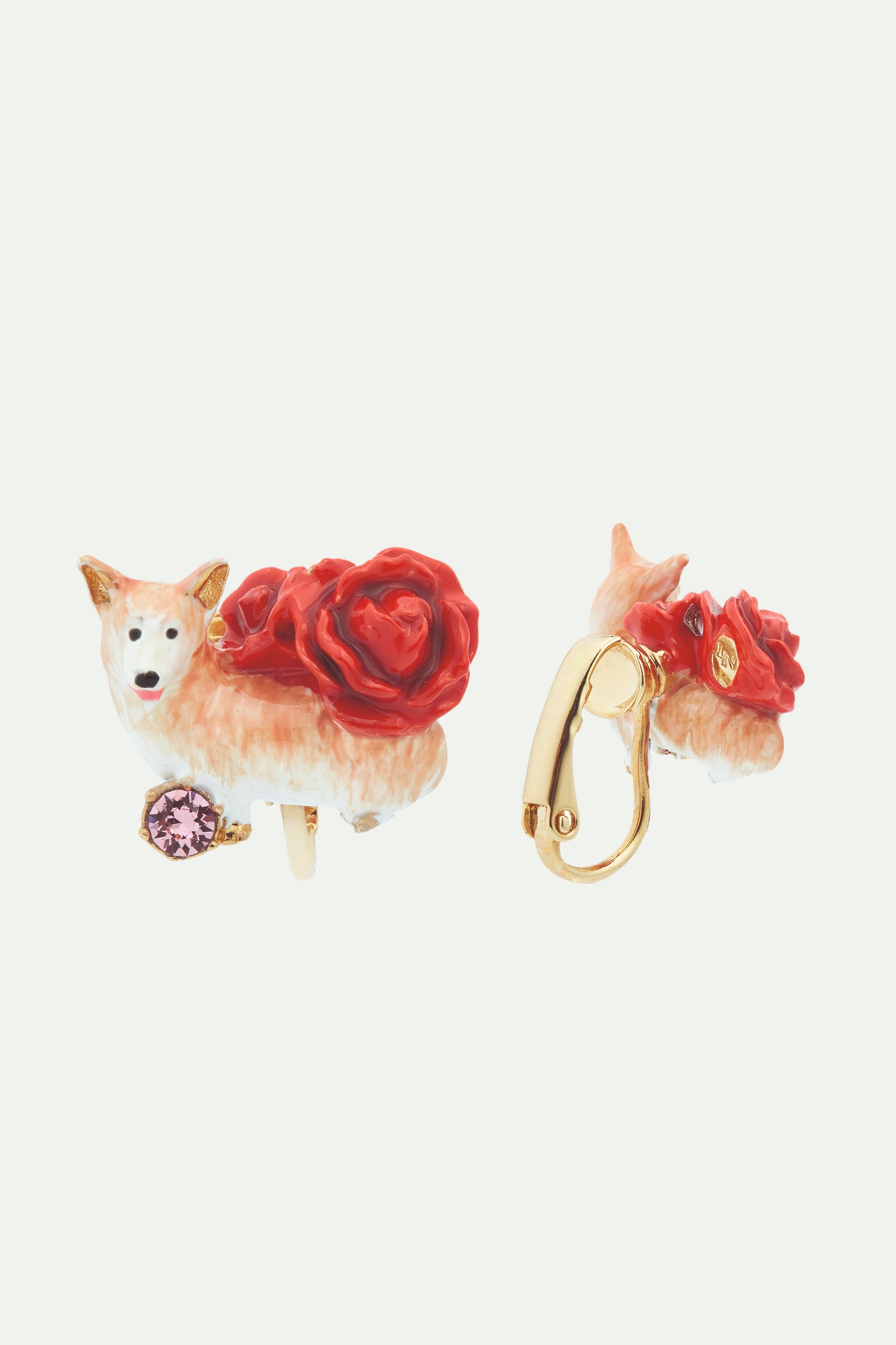 Corgi and red roses post earrings