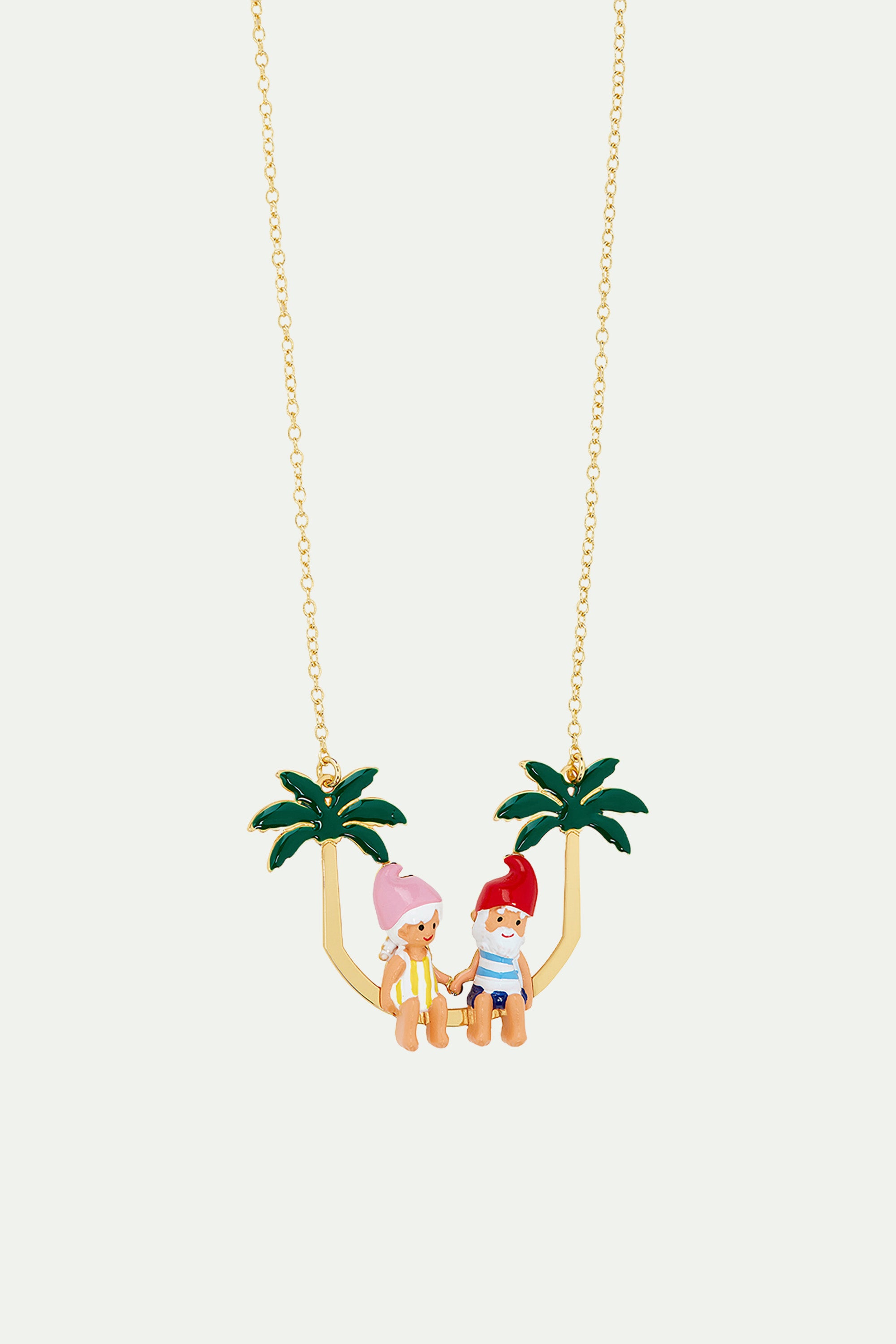 Toadstool family couple and palm tree statement necklace