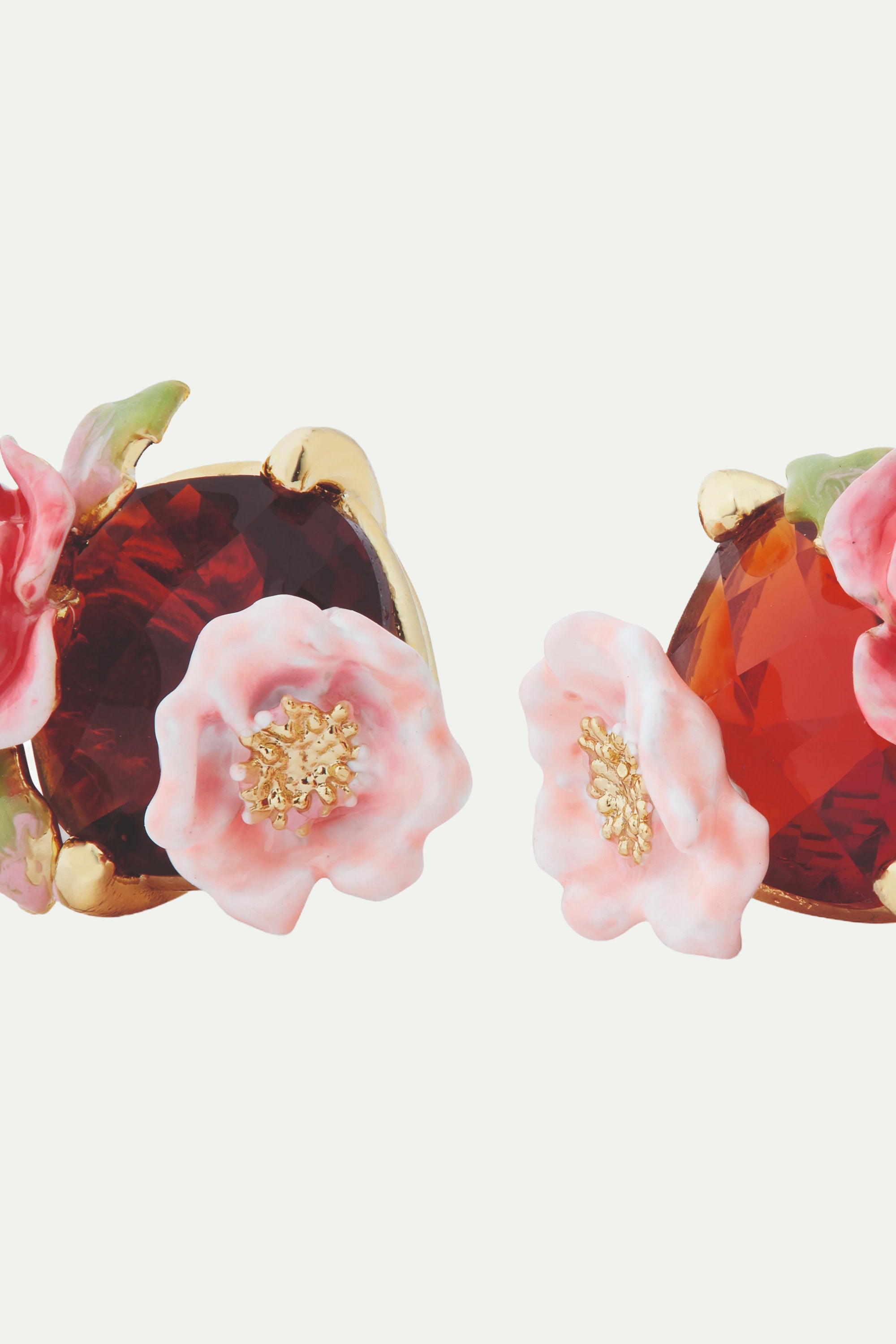 Wild rose and garnet red stone sleeper earrings