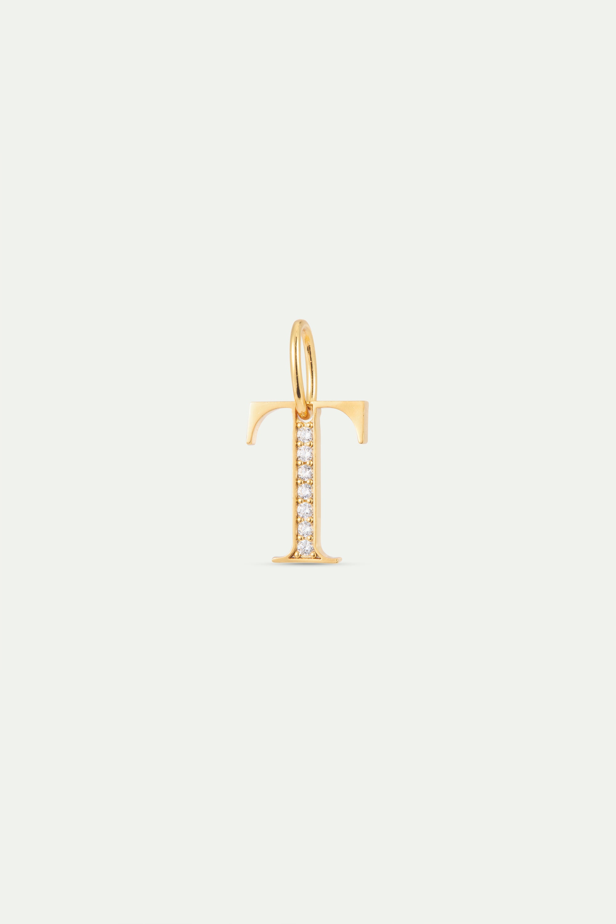 Pendentif lettre T dorée et cristaux