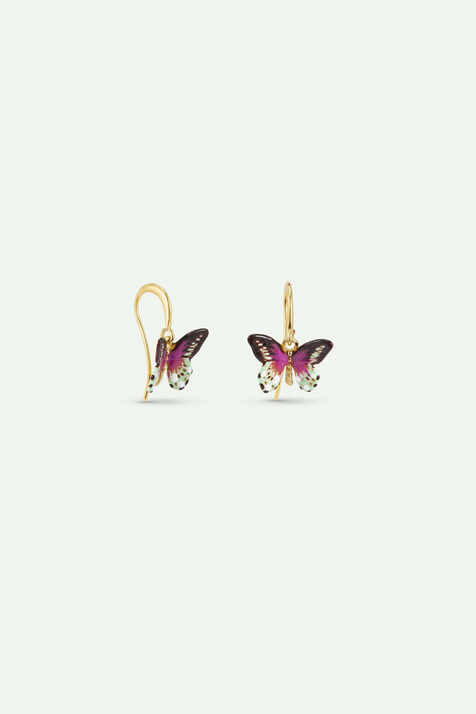 Boucles d'oreilles hook Papillon vert et violet