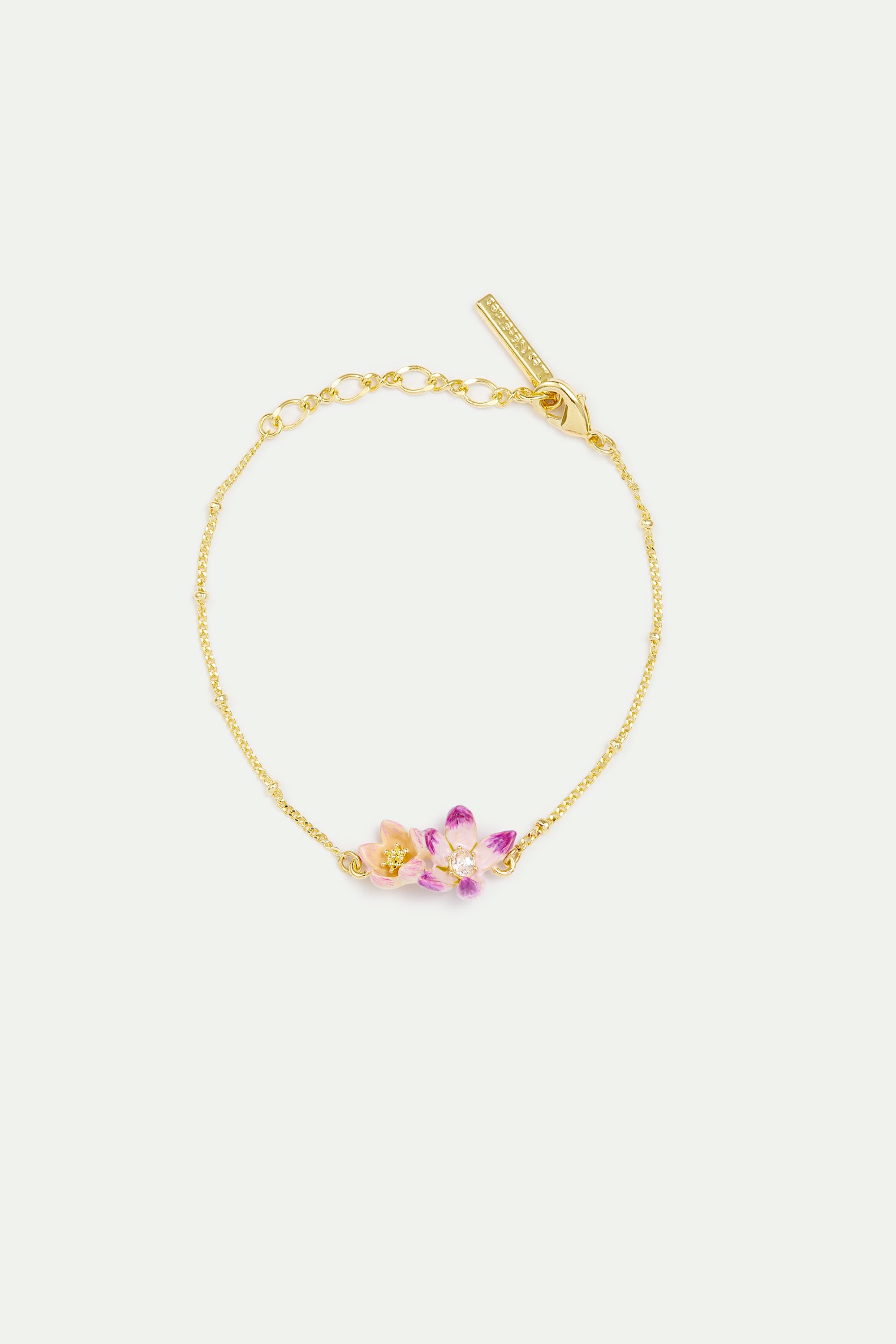 Bracelet fleur d'hellébores roses et violettes et oxyde de zirconium