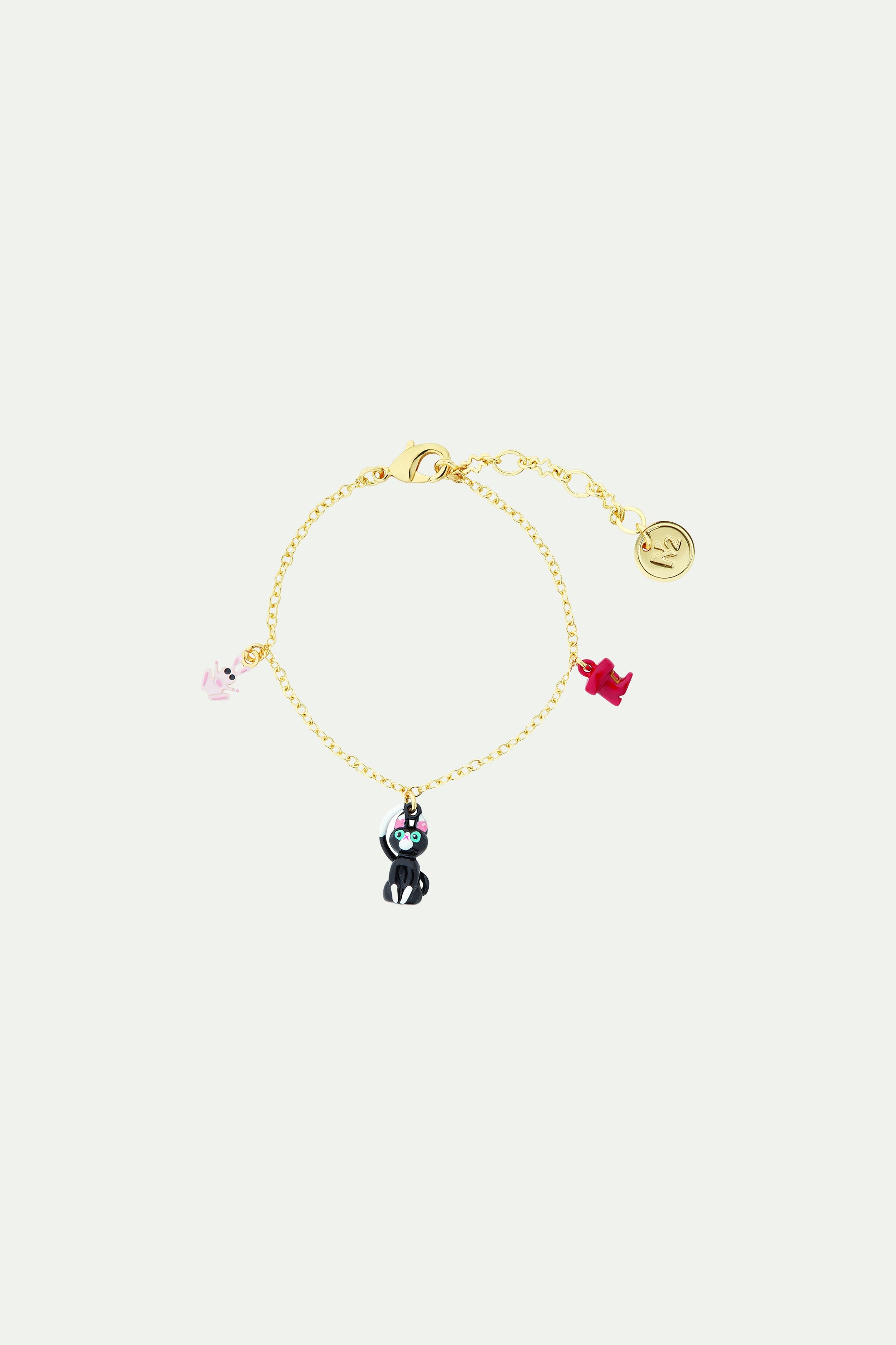 Charming cat, red boot and rabbit charm bracelet