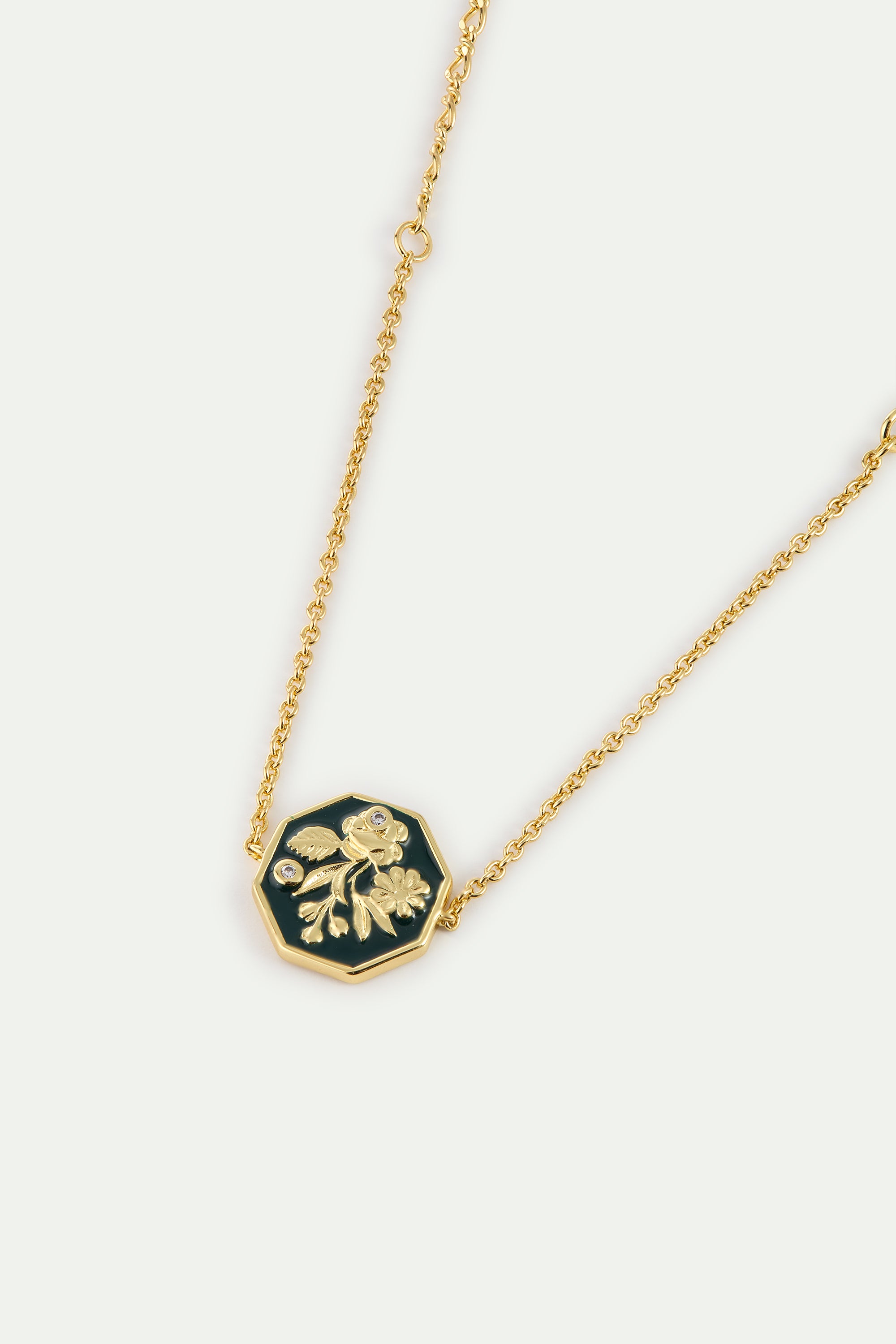 Bracelet médaillon vert fleur d'anémone