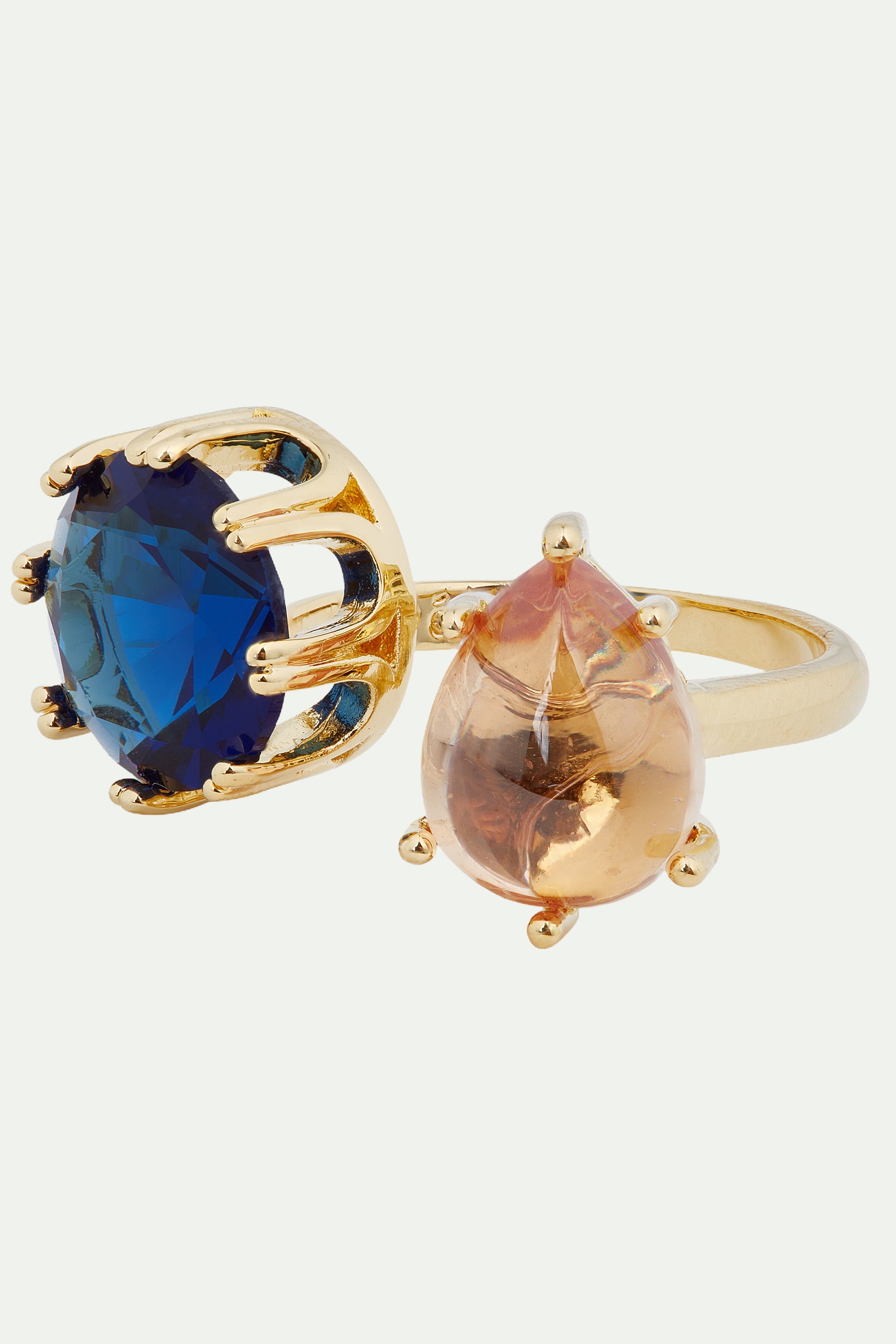 Blue and beige stones you and me ajustable ring