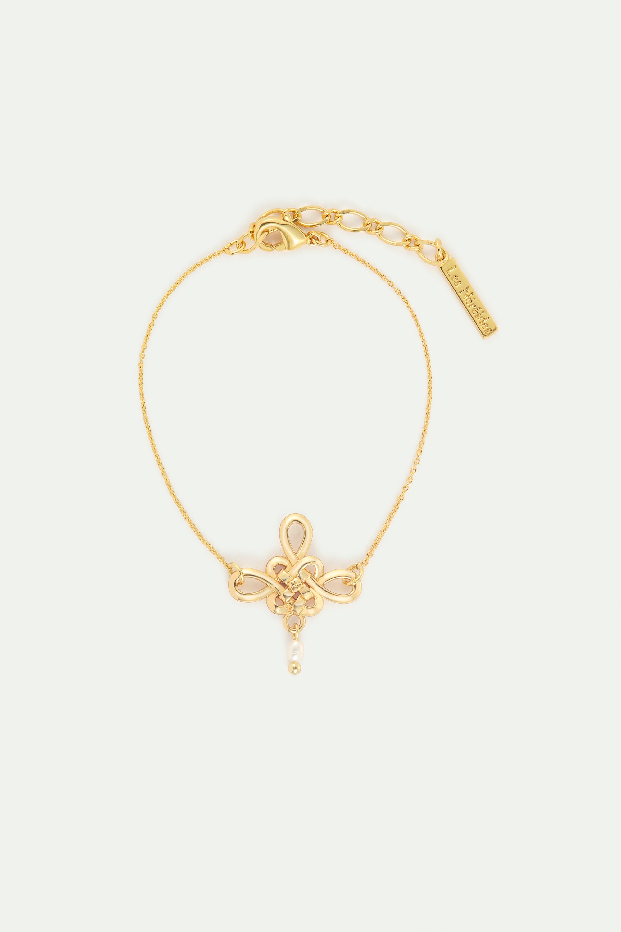 Bracelet fin nœud doré et perle de culture