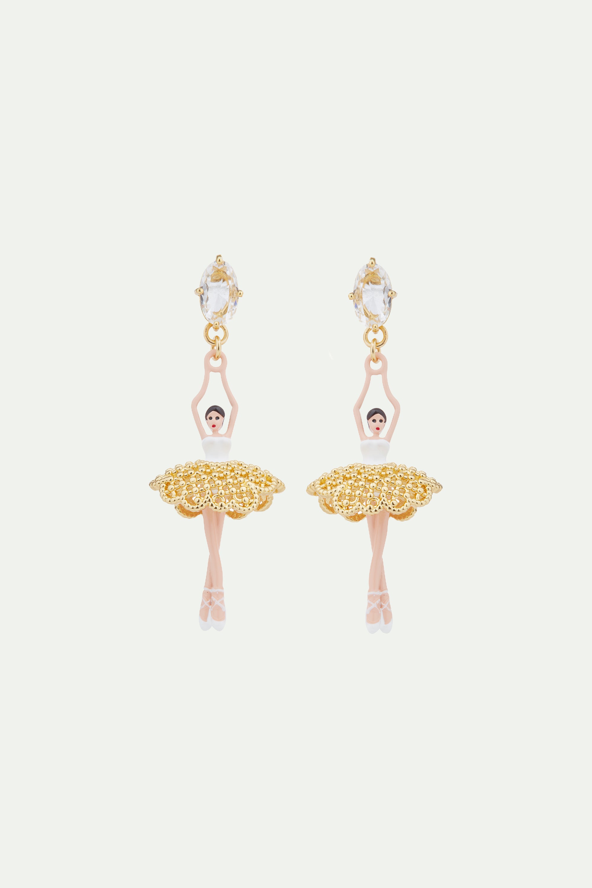 Gold lace tutu ballerina post earrings