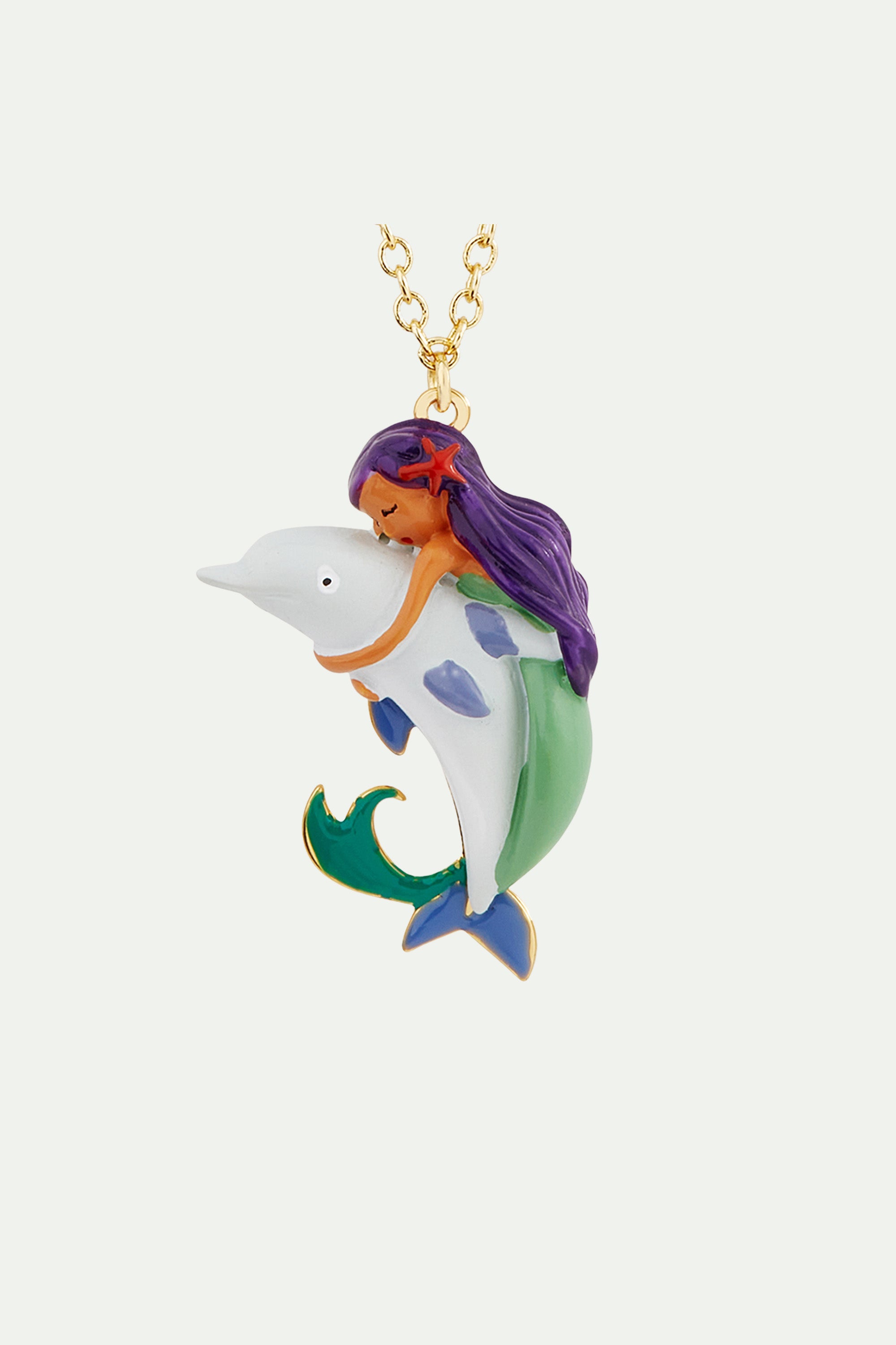 Mermaid and dolphin pendant necklace