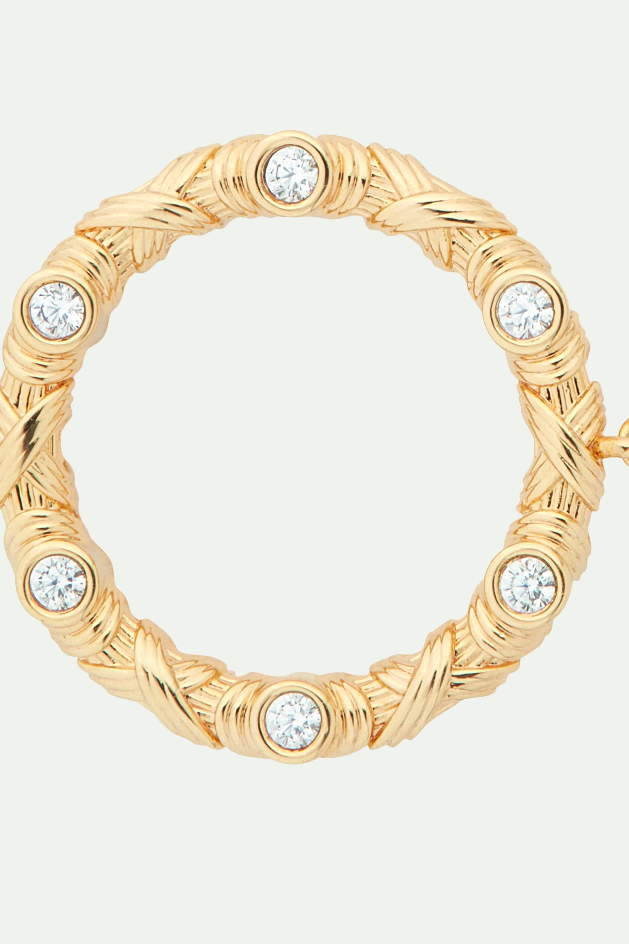 Woven basketry circle and crystal thin bracelet