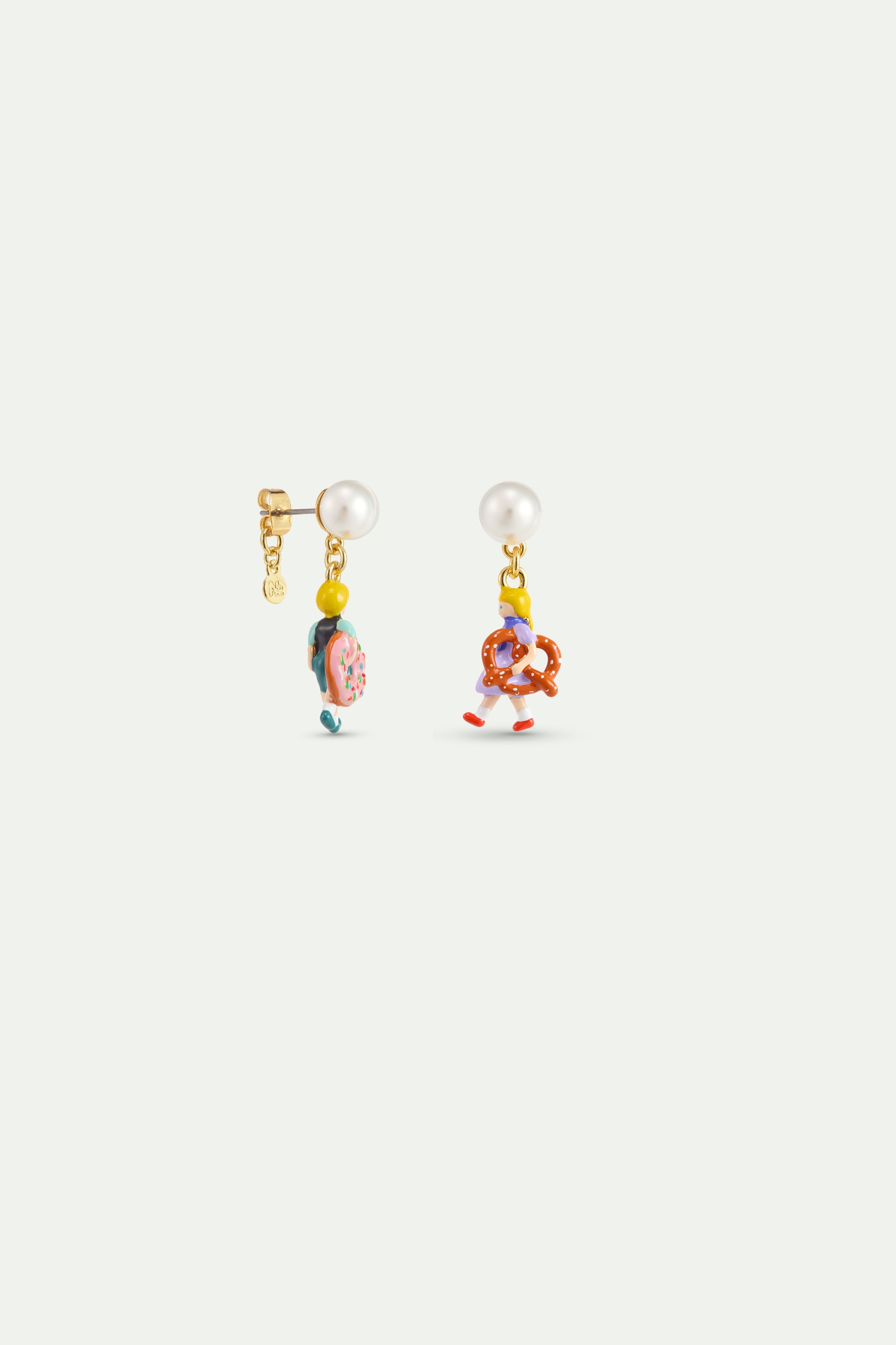 Boucles d'oreilles asymétriques Hansel et Gretel et perle
