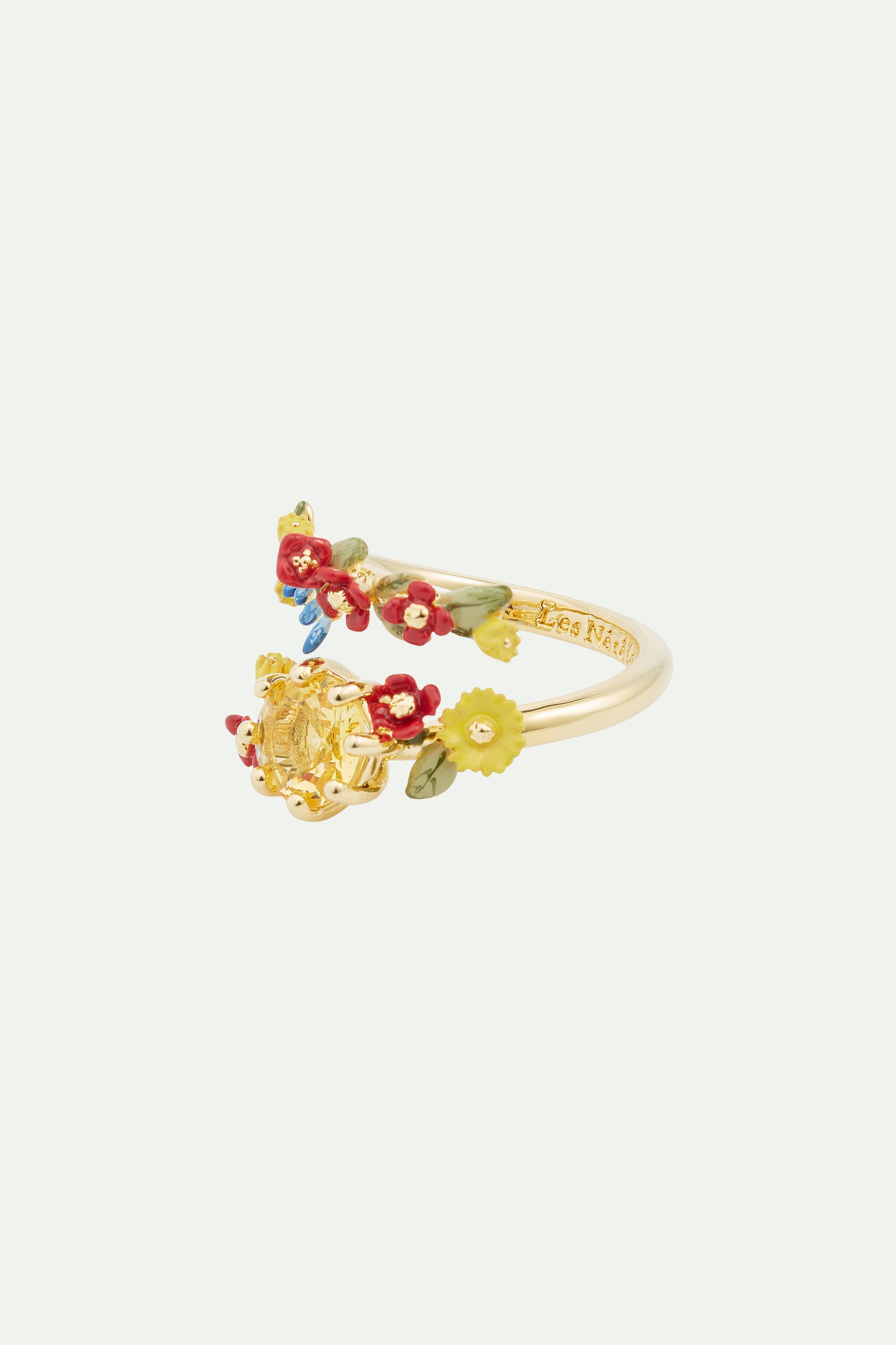 Autumn flower and round stone adjustable ring