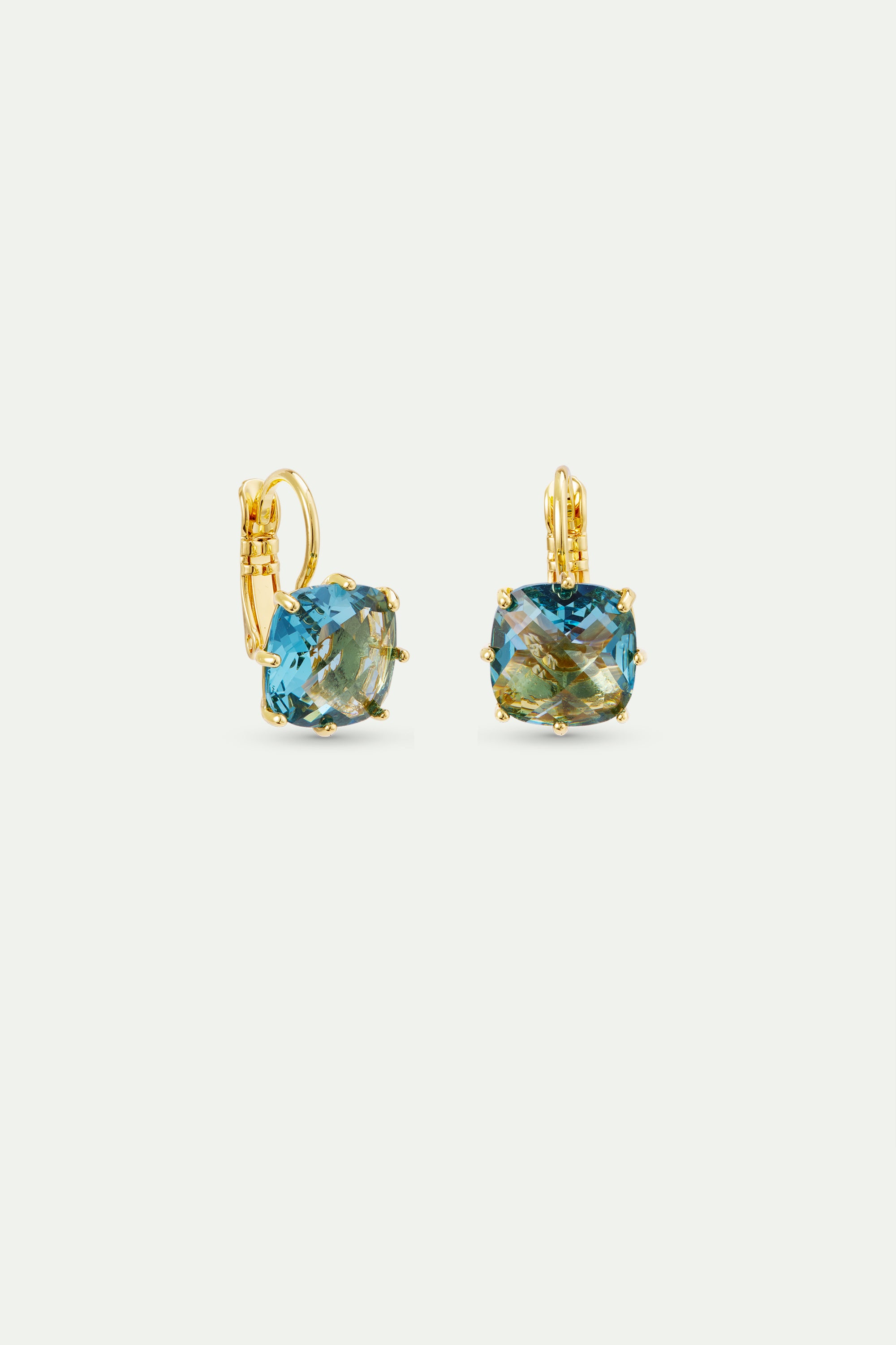 Diamantine sleeper earrings with square acqua azzura stones