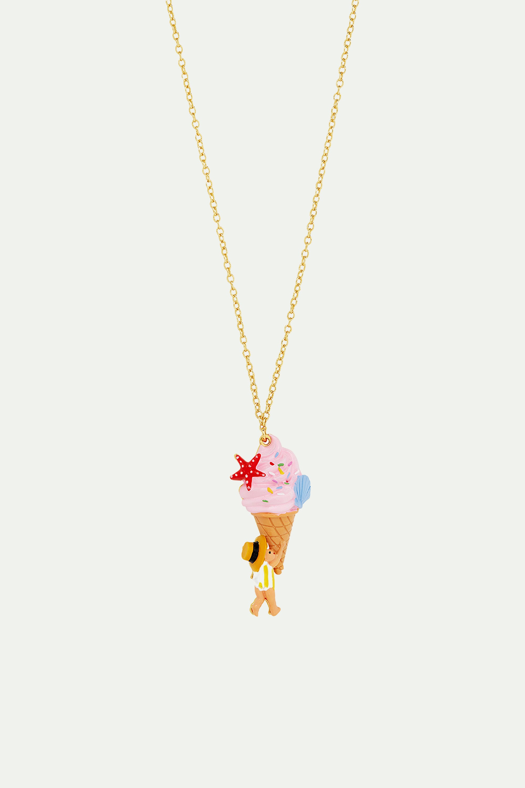 Gelato, seashell and garden gnome pendant necklace