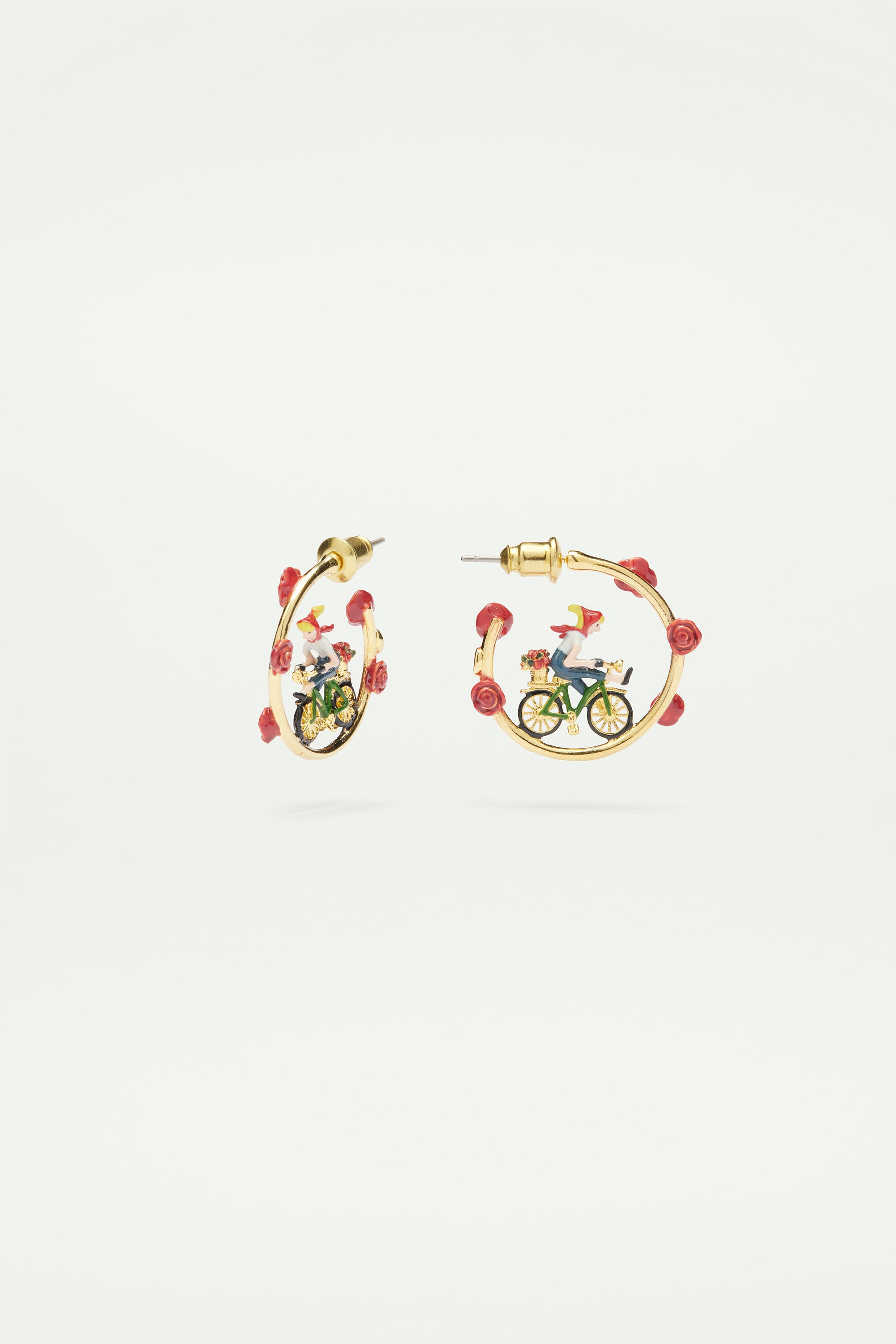 Roses and woman on bicycle post earrings