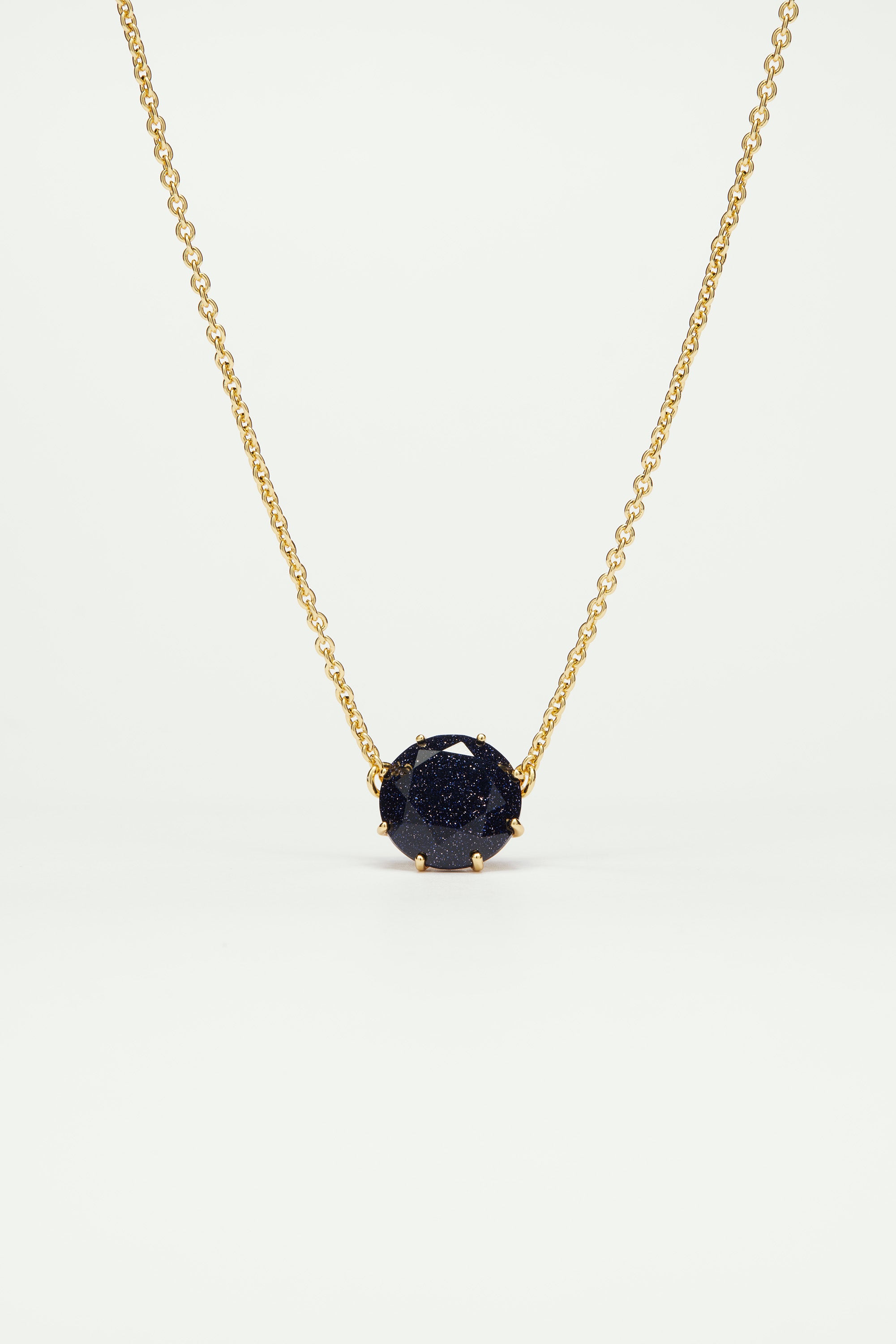 Collier pendentif pierre ronde la diamantine bleu nuit pailleté