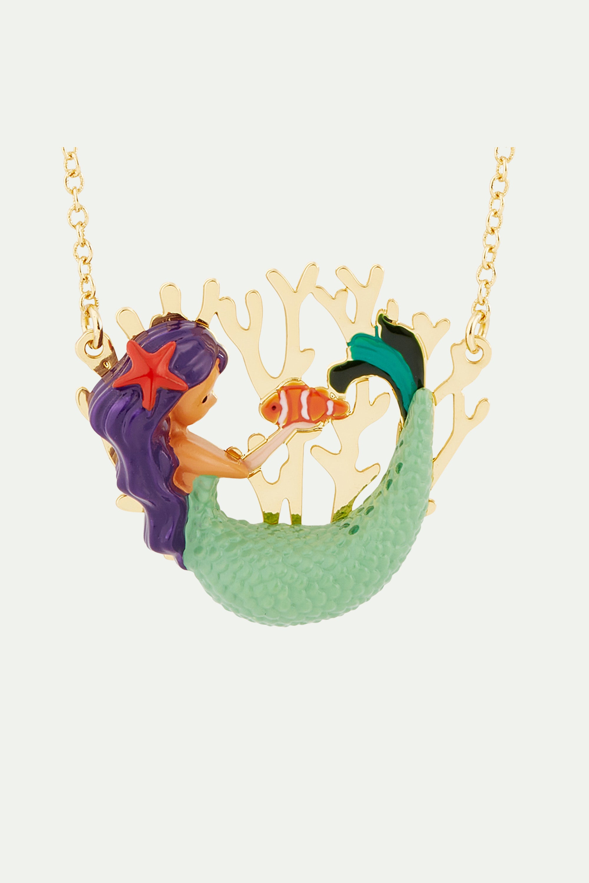 Golden mermaid and coral statement necklace