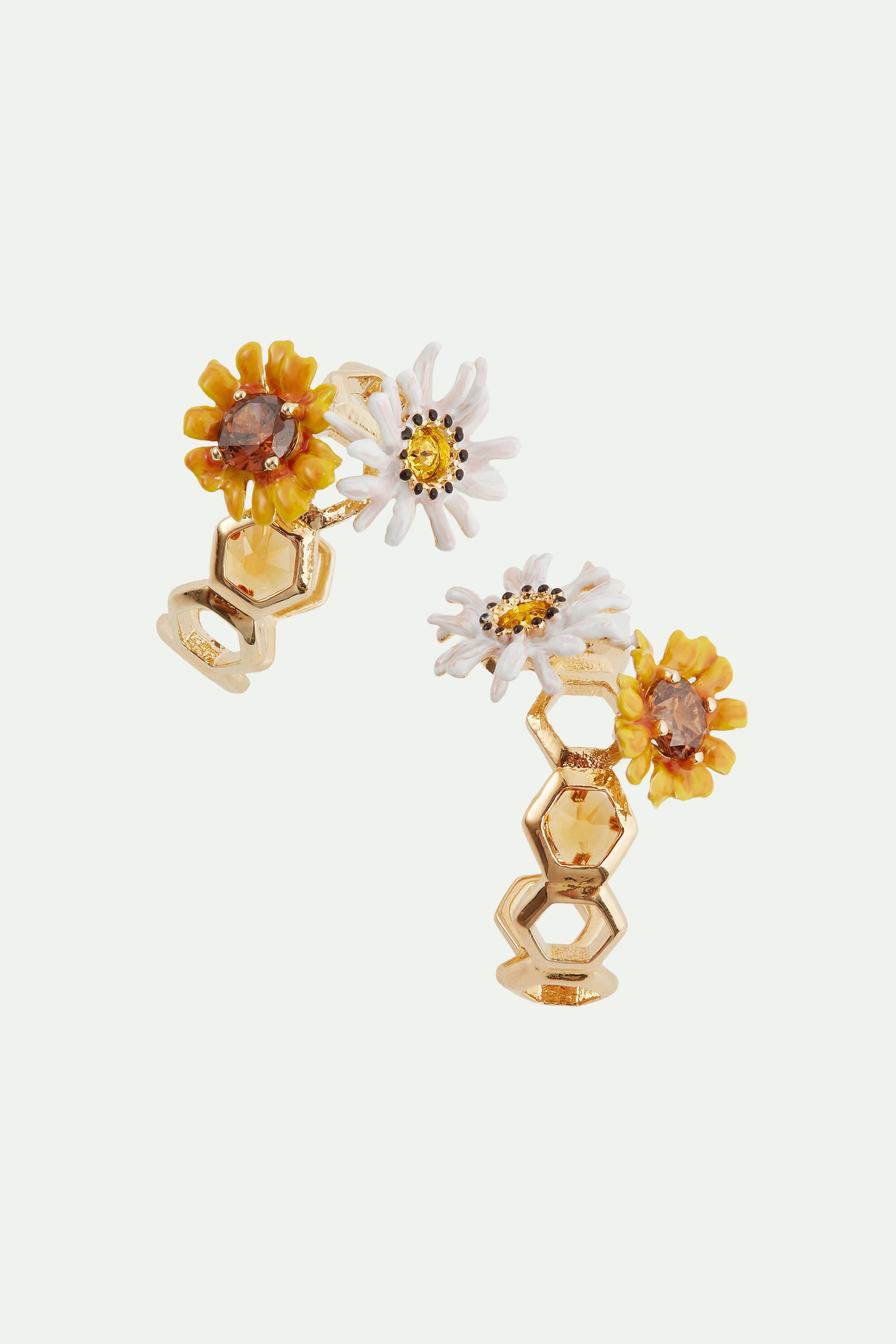 Flowers and honeycomb stud creoles
