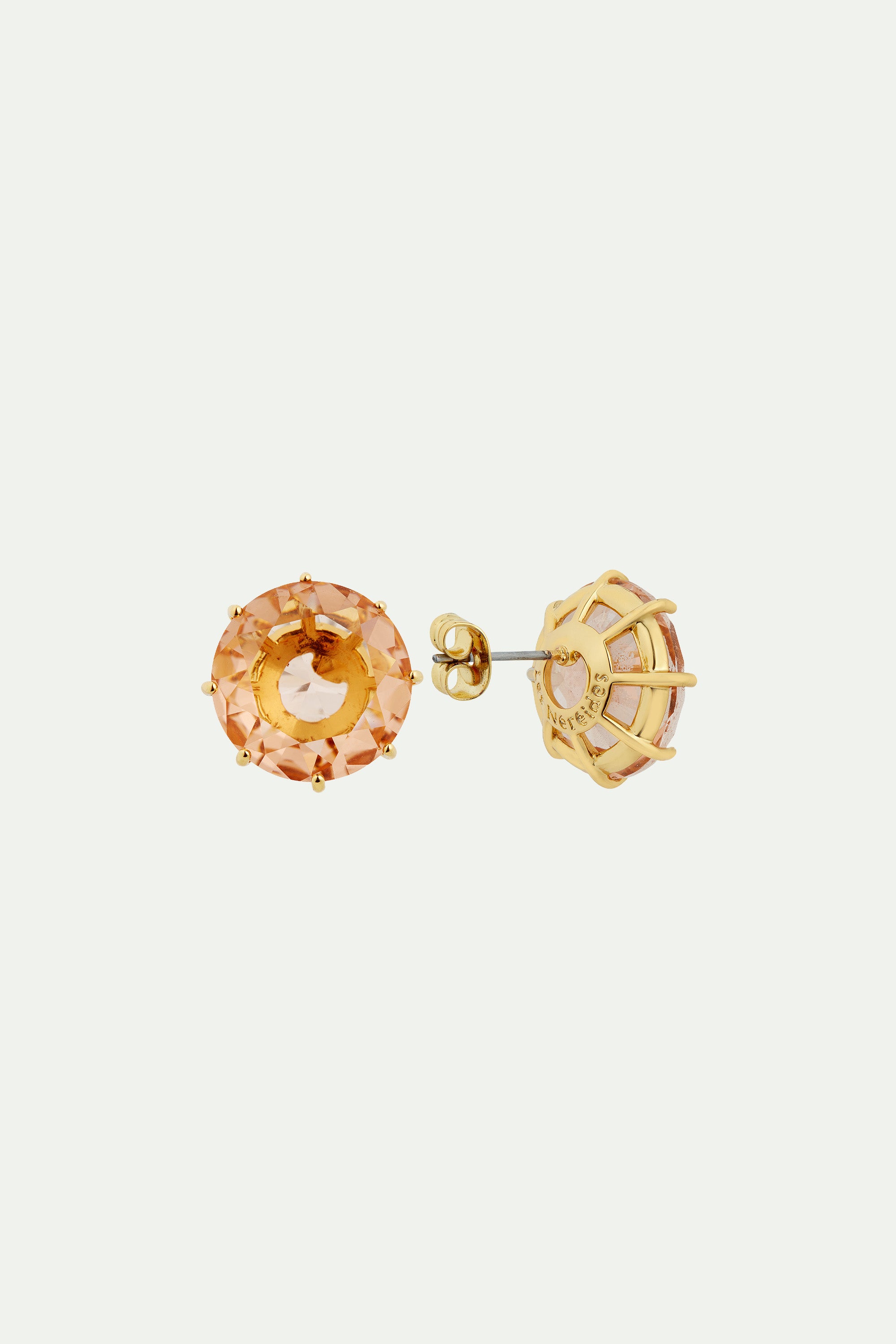 Boucles d'oreilles tiges pierre ronde la diamantine rose abricot