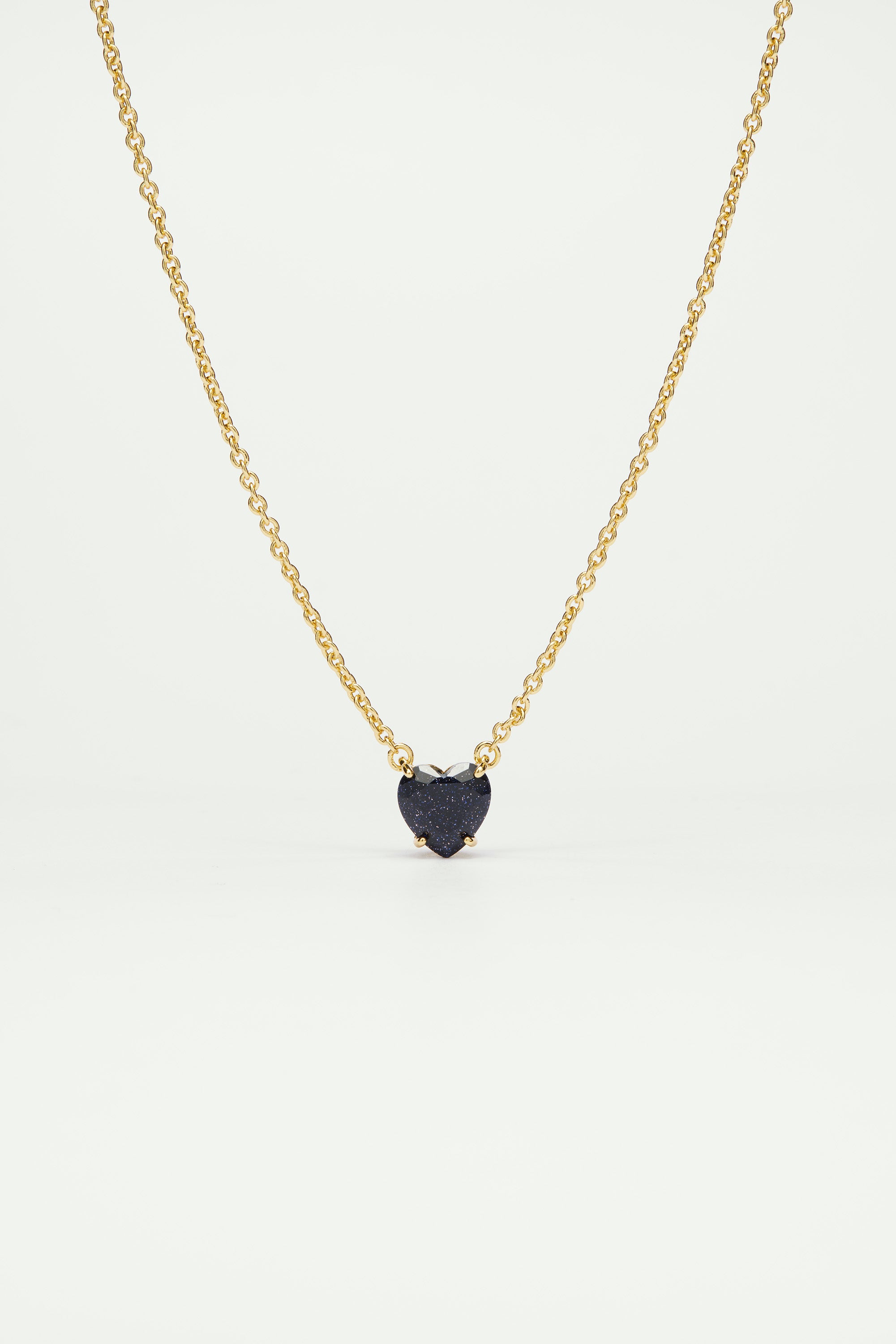 Collier pendentif pierre cœur la diamantine bleu nuit pailleté