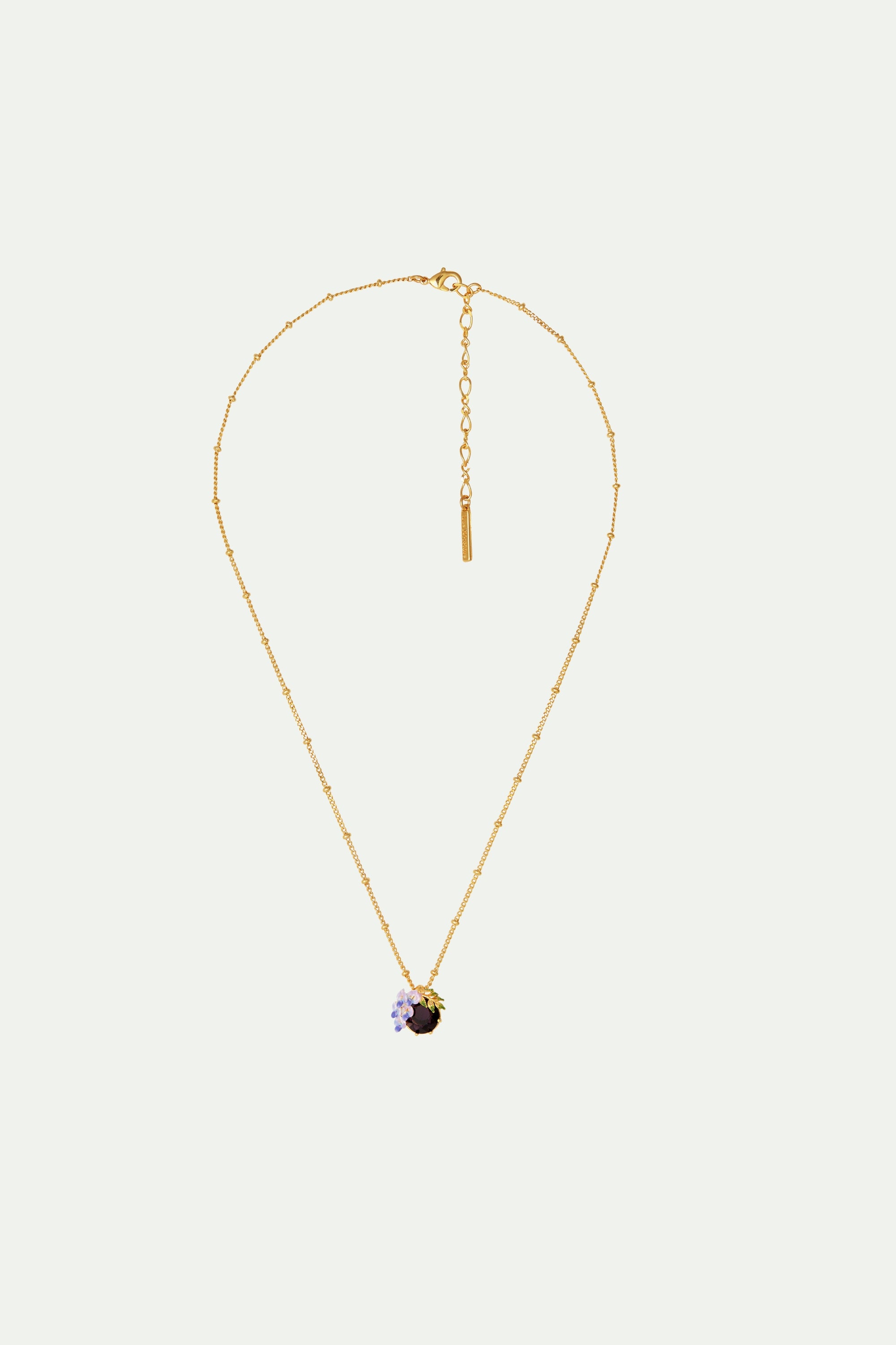 Collier pendentif petite glycine et pierre de verre facetté