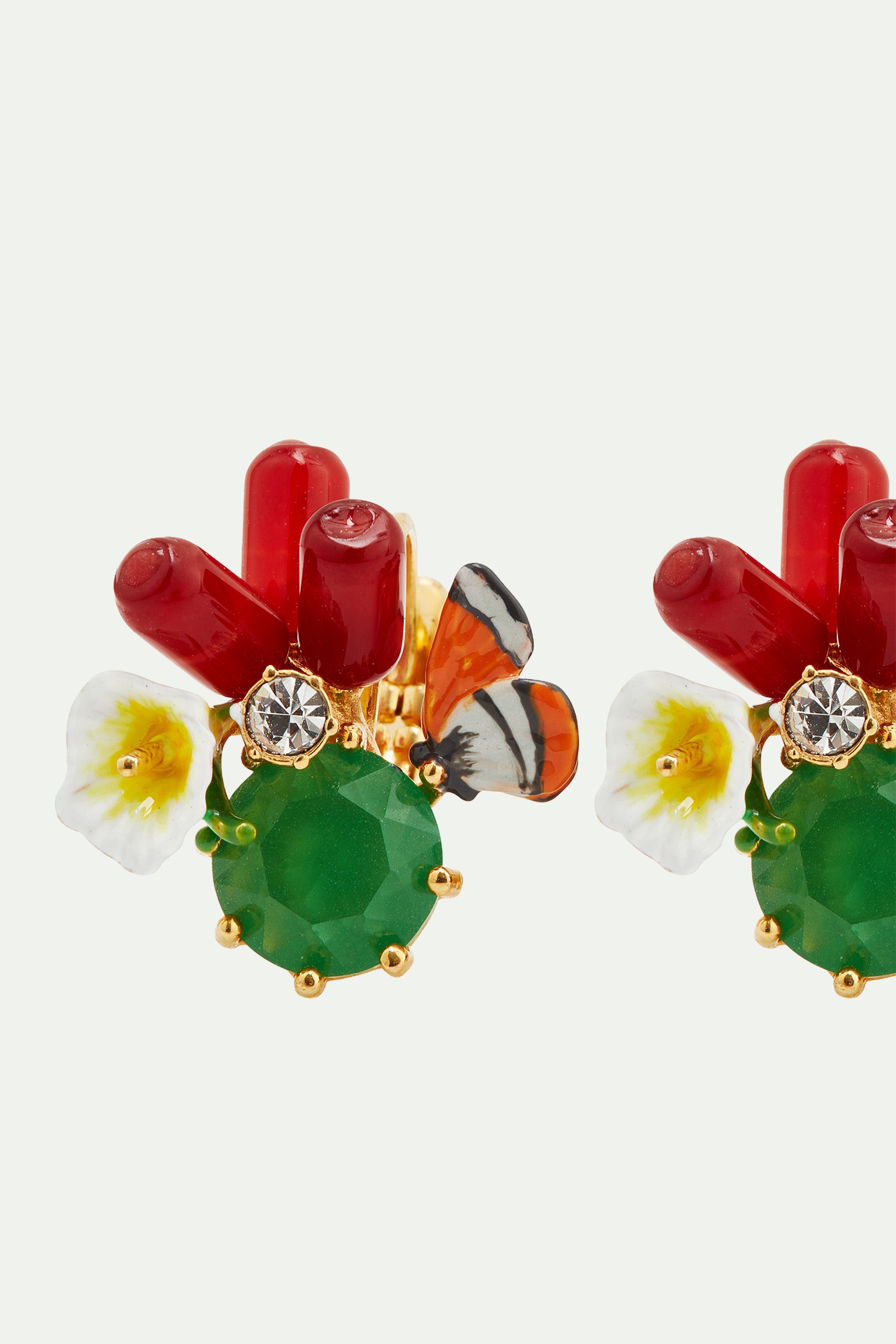 Monarch butterfly and green stone sleeper earrings