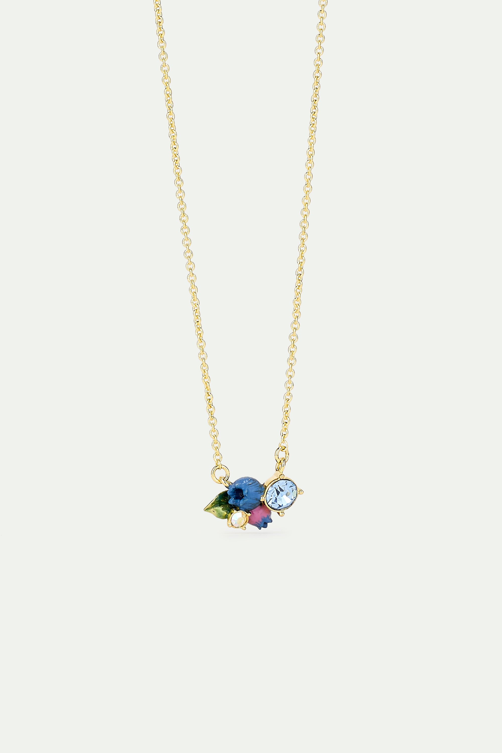 Collier fin myrtille et pierres rondes blanche et bleue