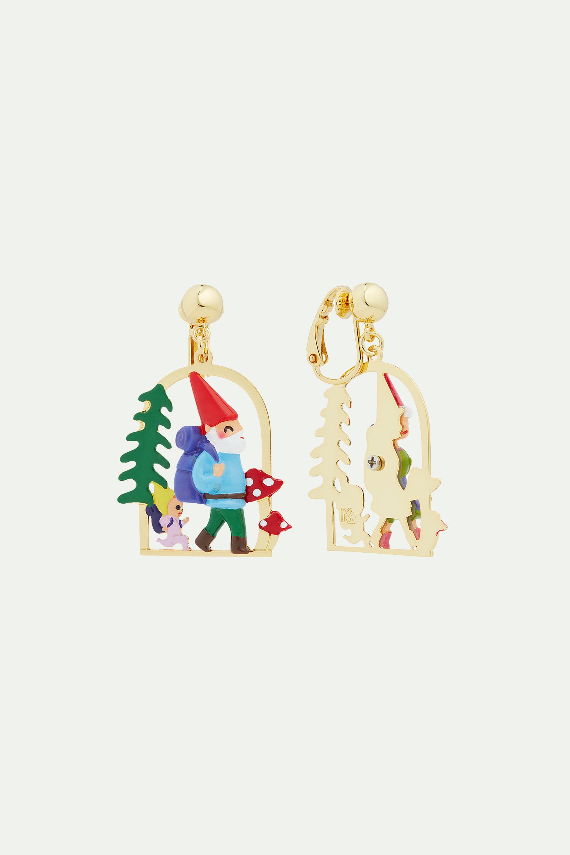 Hiking gnome clip-on earrings