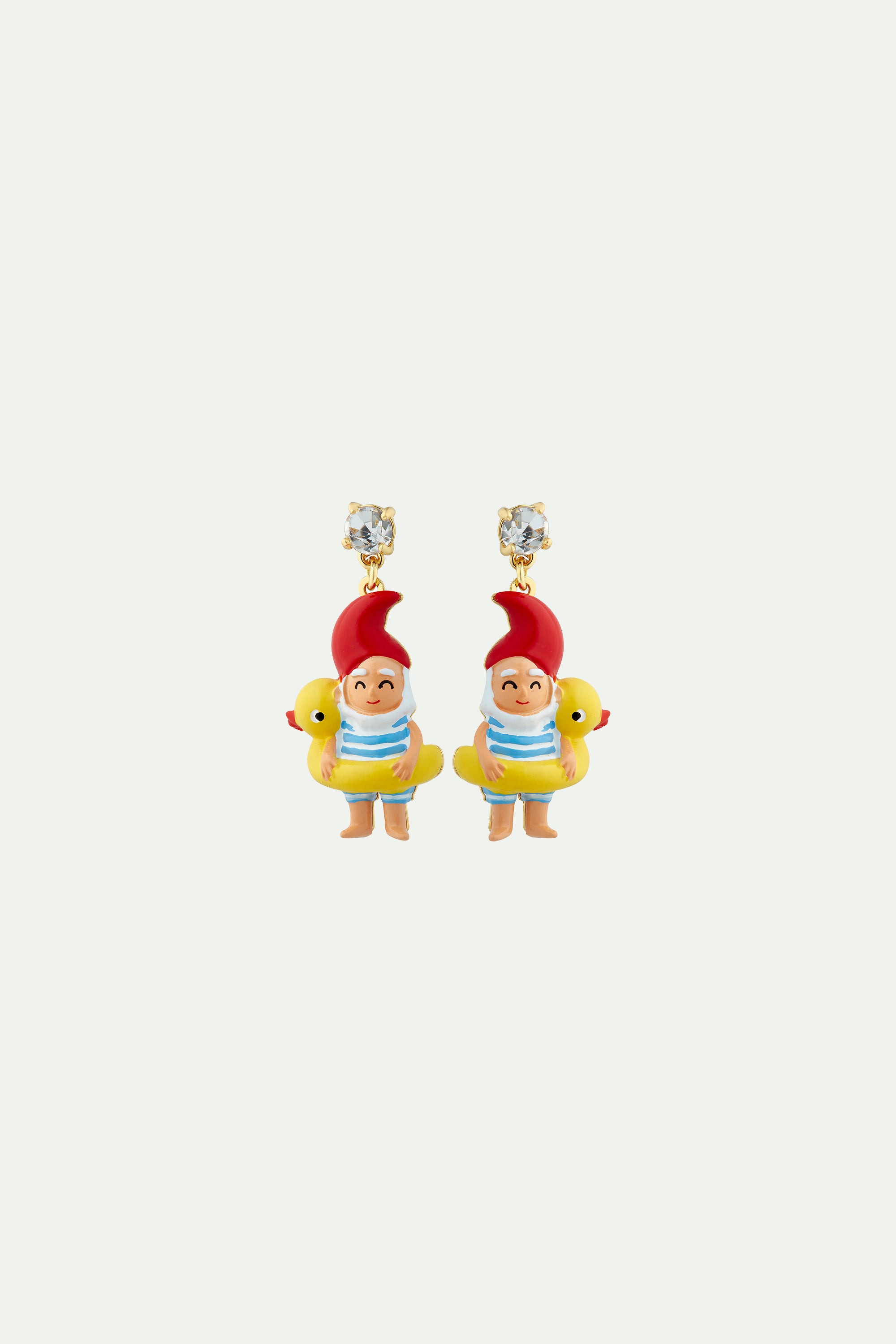 Garden gnome and inflatable duck ring post earrings