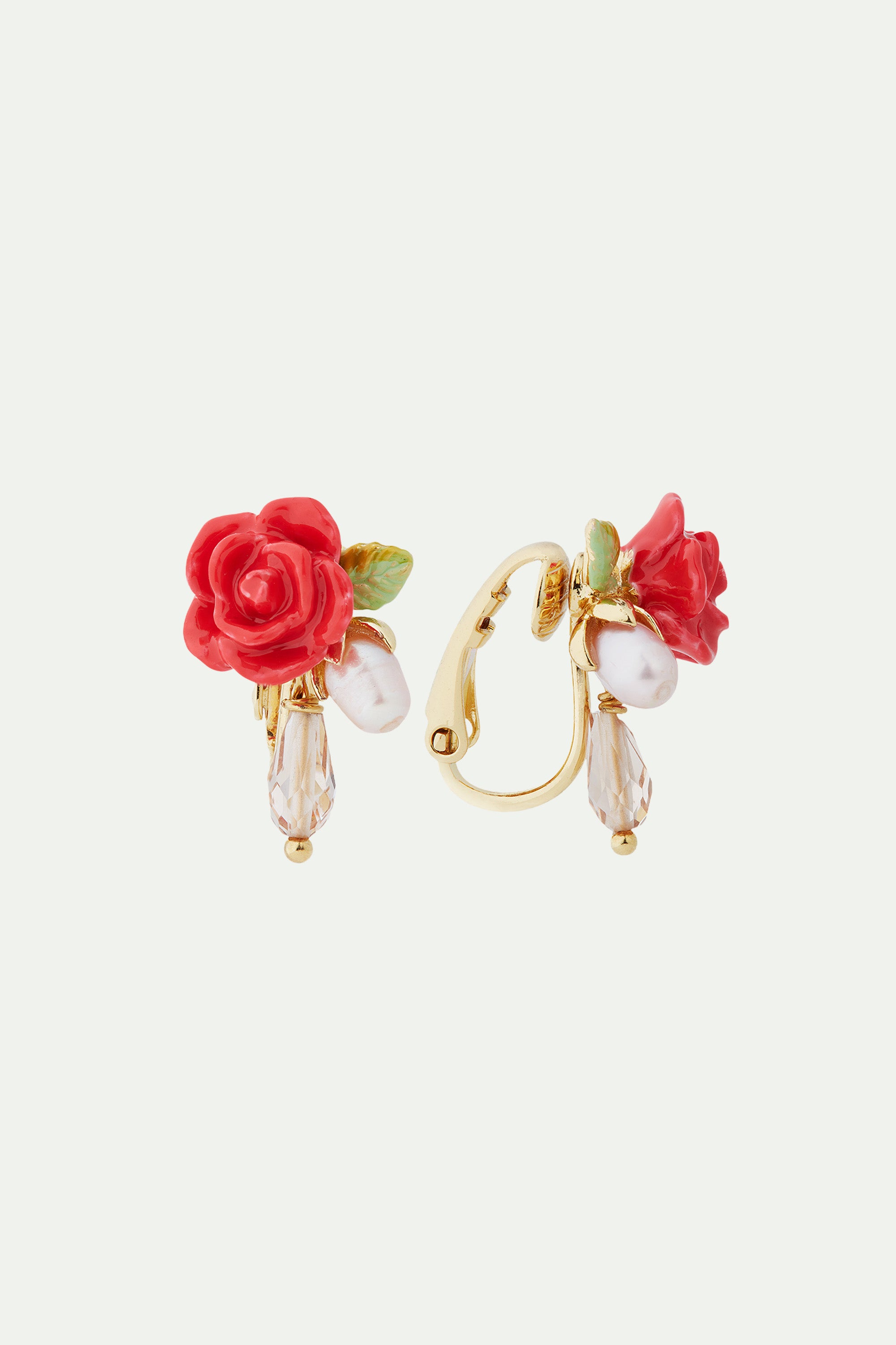 Boucles d'oreilles rose, perle de culture et goutte de verre