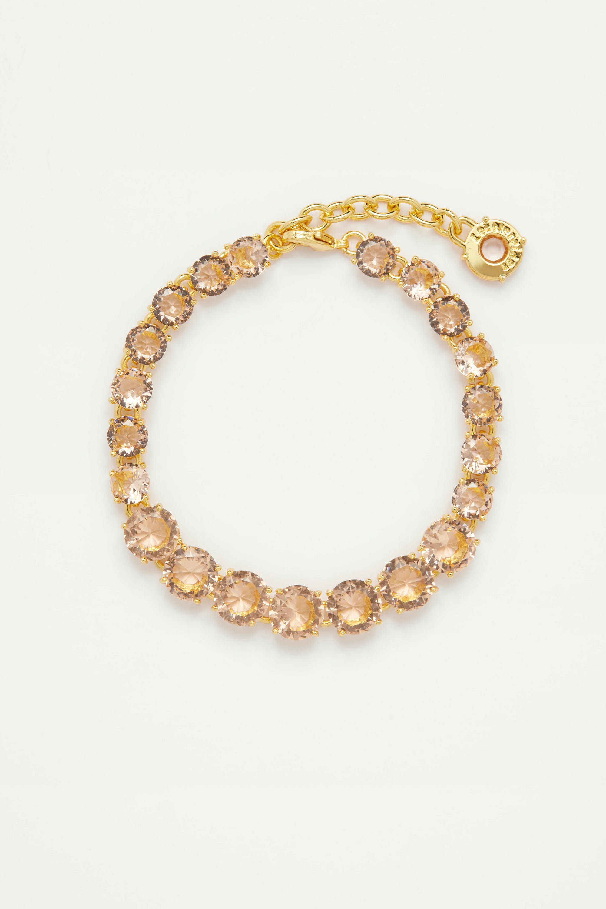 Apricot pink diamantine single row fine bracelet 
