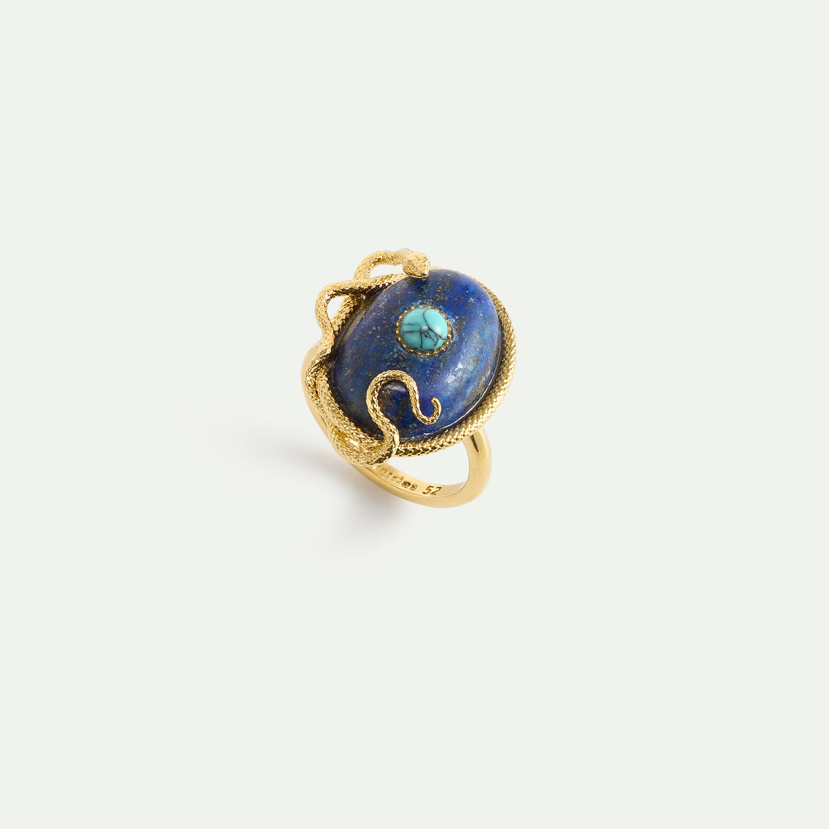 Lapis lazuli, turquoise and gold snake ring
