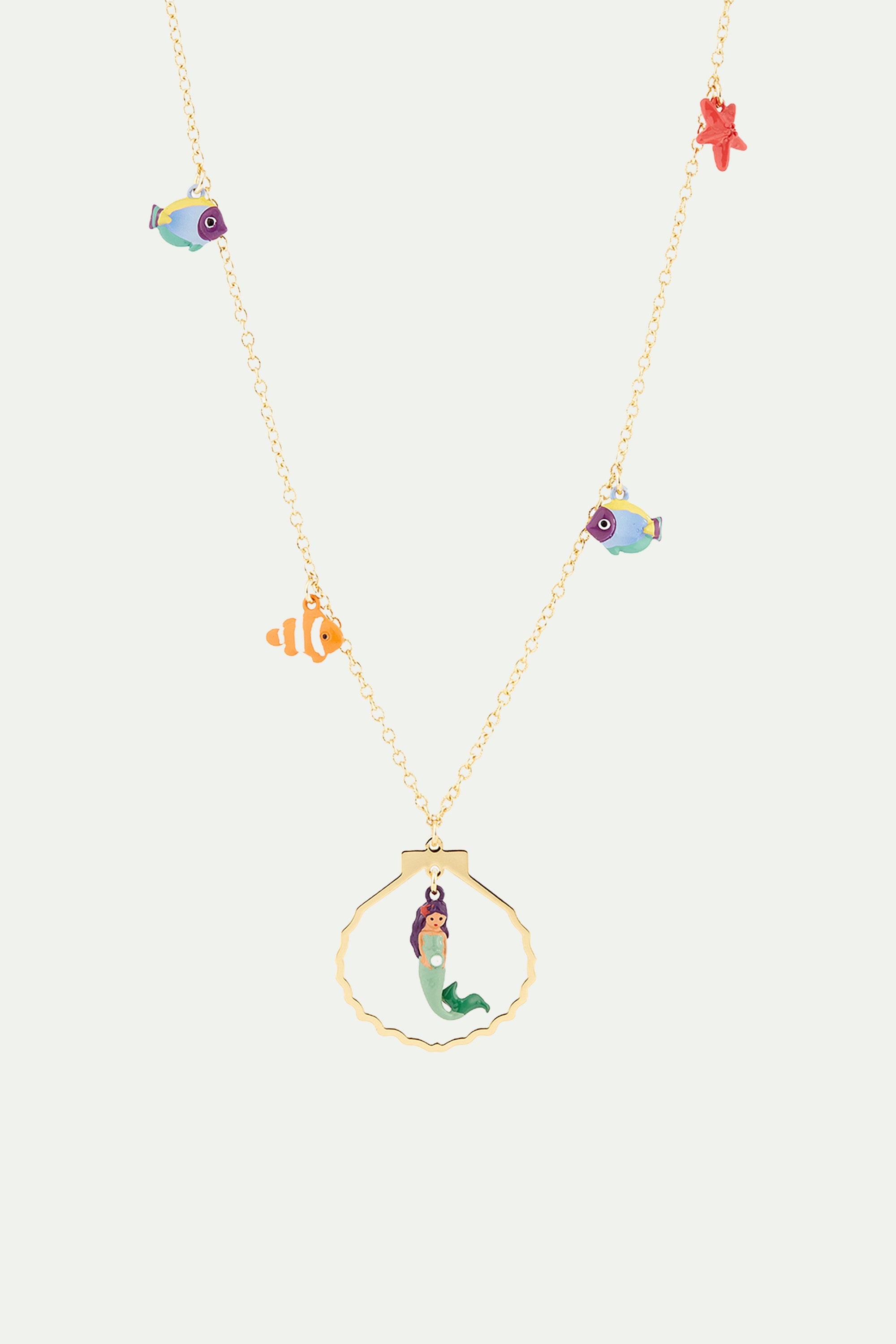 Mermaid and fish charm necklace