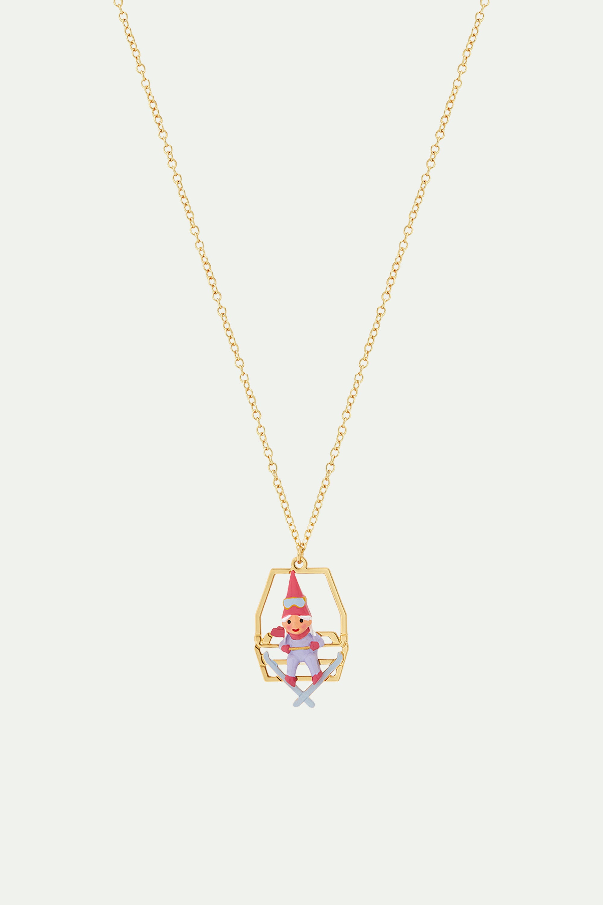 Garden gnome and chairlift pendant necklace