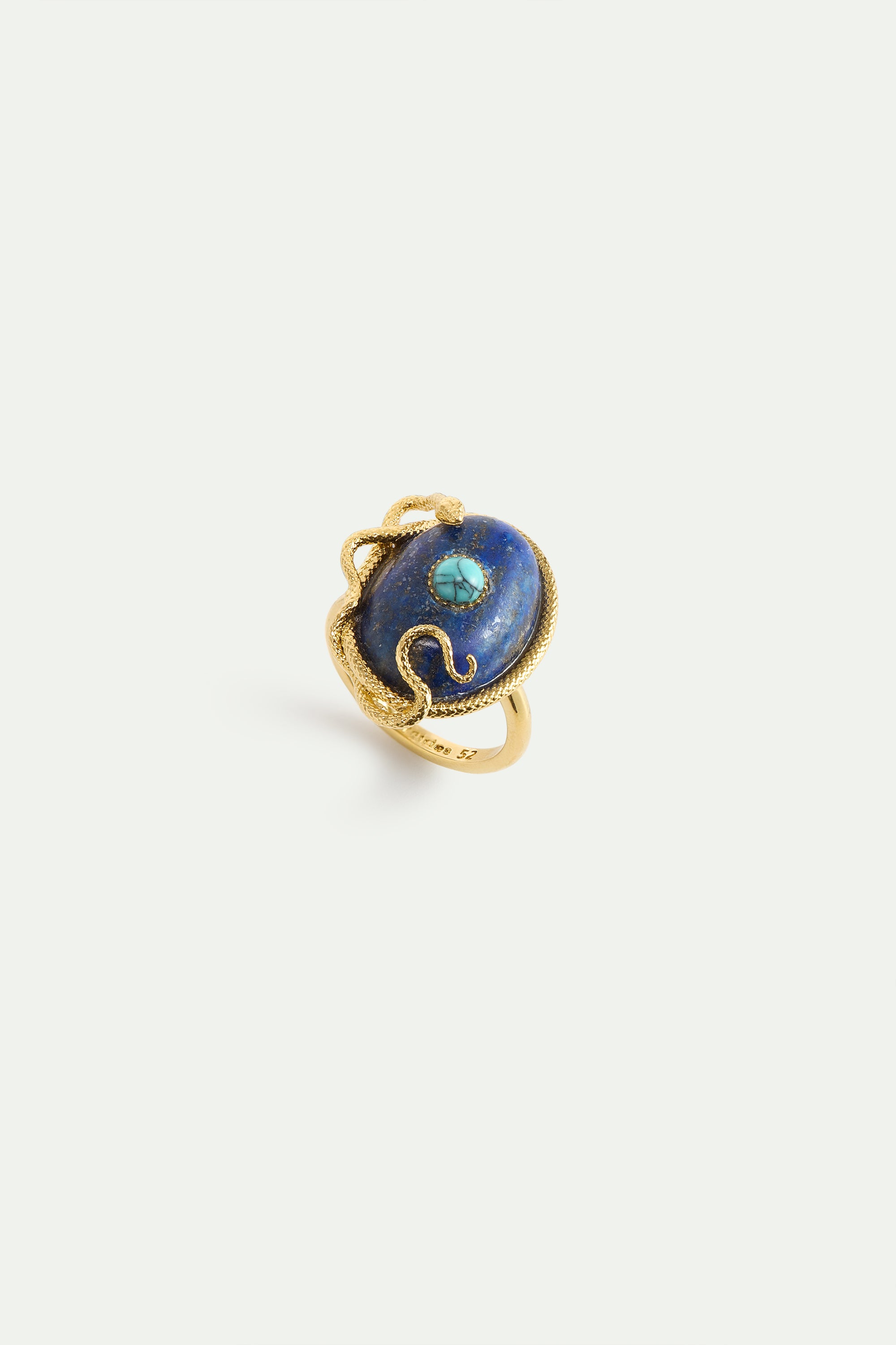Bague lapis-lazuli et turquoise, serpent doré