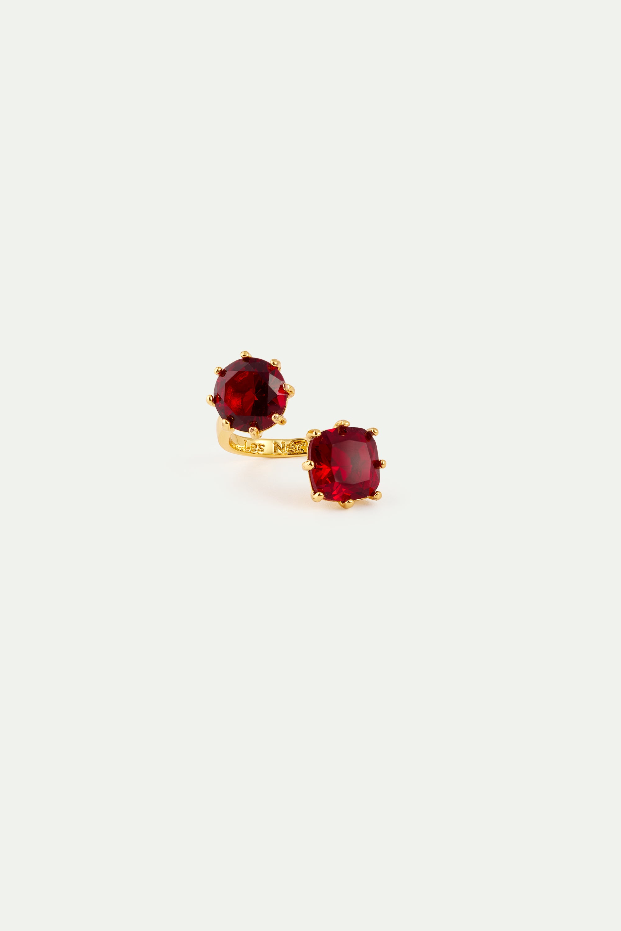 Bague ajustable toi et moi pierres ronde et coussin La Diamantine Rouge Grenat