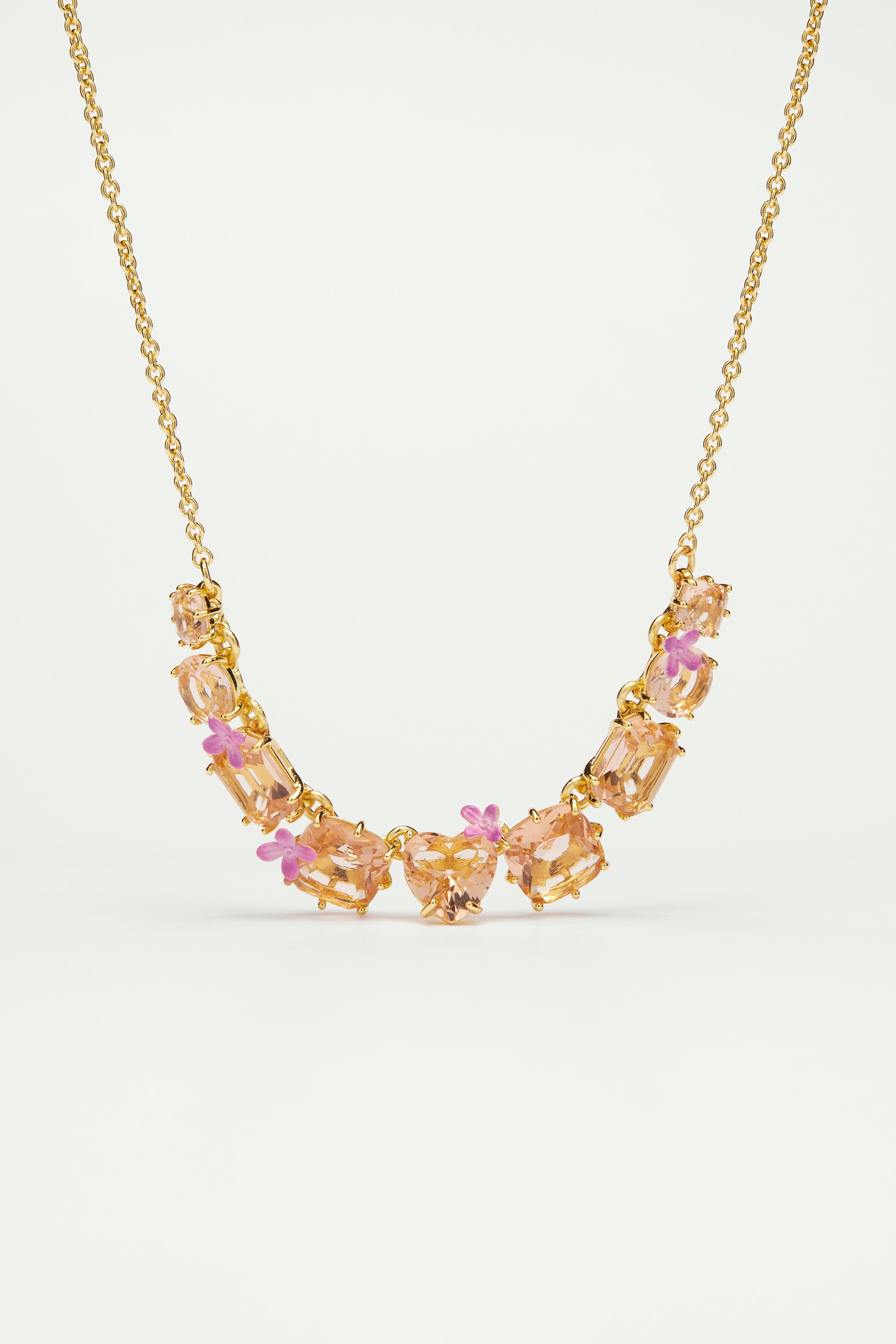 Apricot pink diamantine 9 stone fine necklace