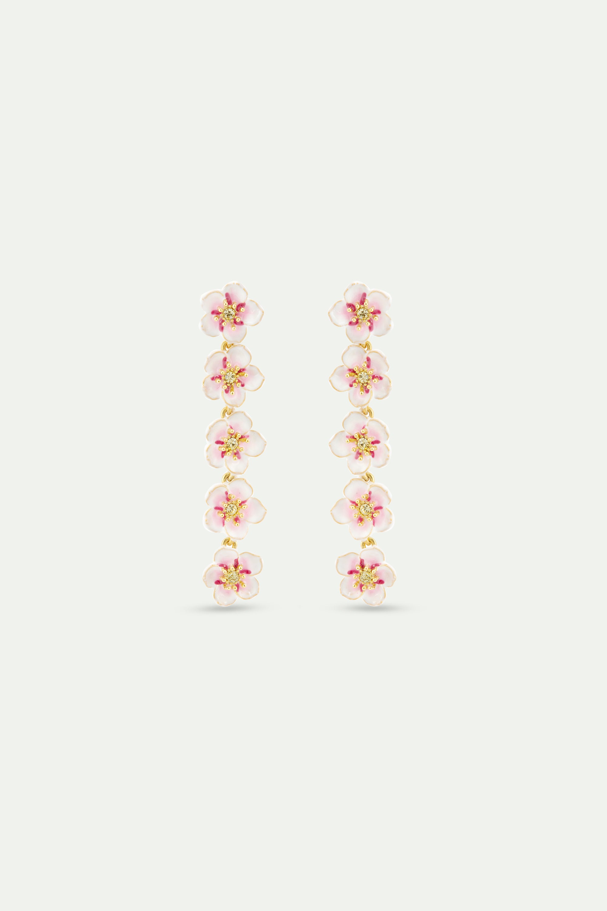 Mini white cherry blossom dangle earrings