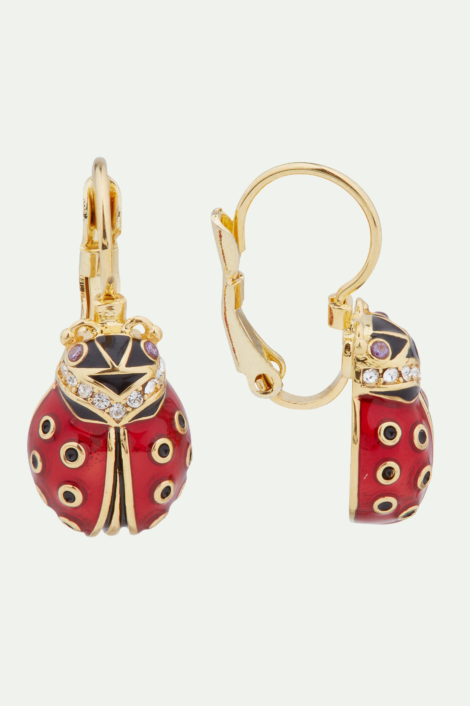 Ladybird and faceted crystal sleeper earrings