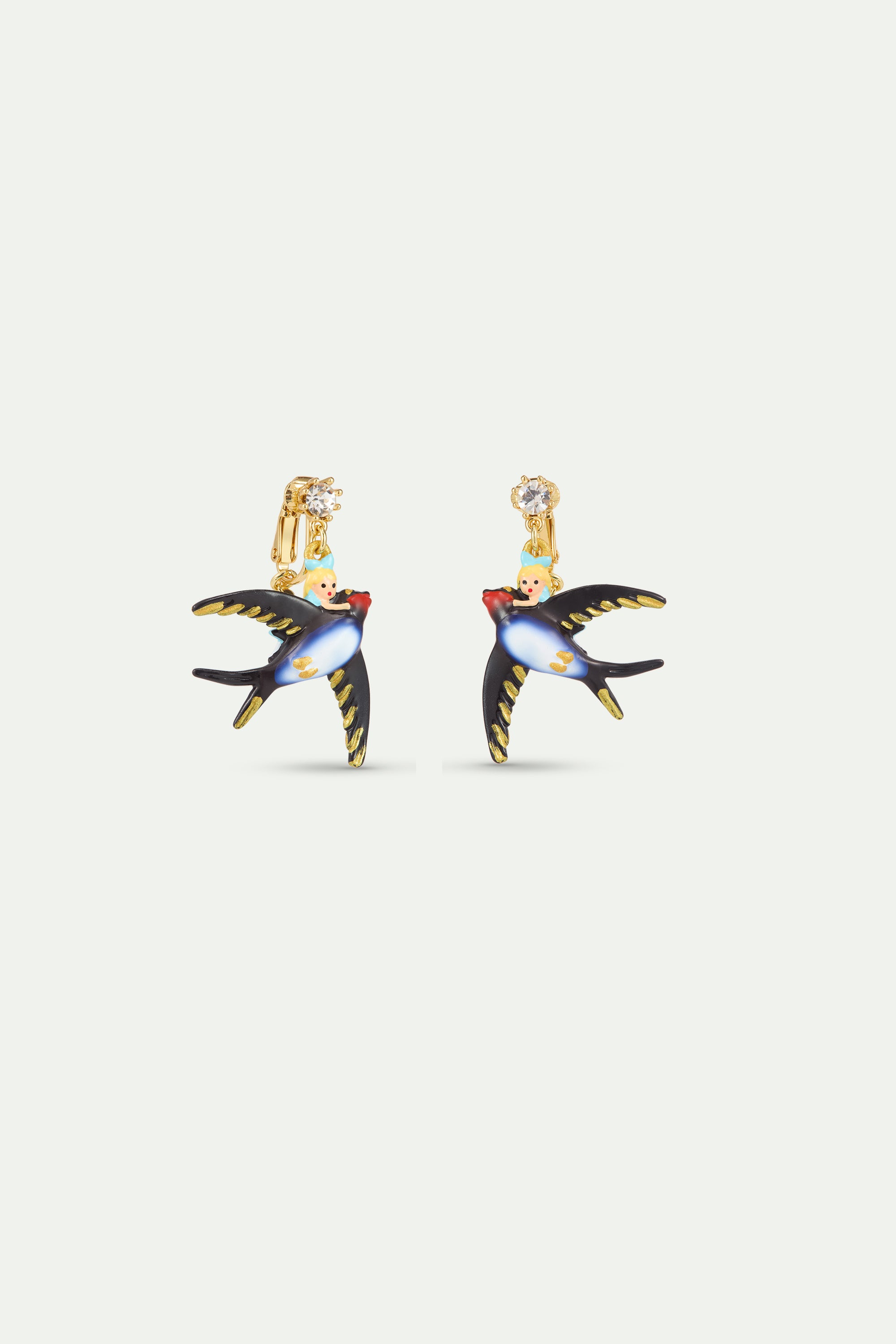 Boucles d'oreilles Alice, hirondelle et cristal