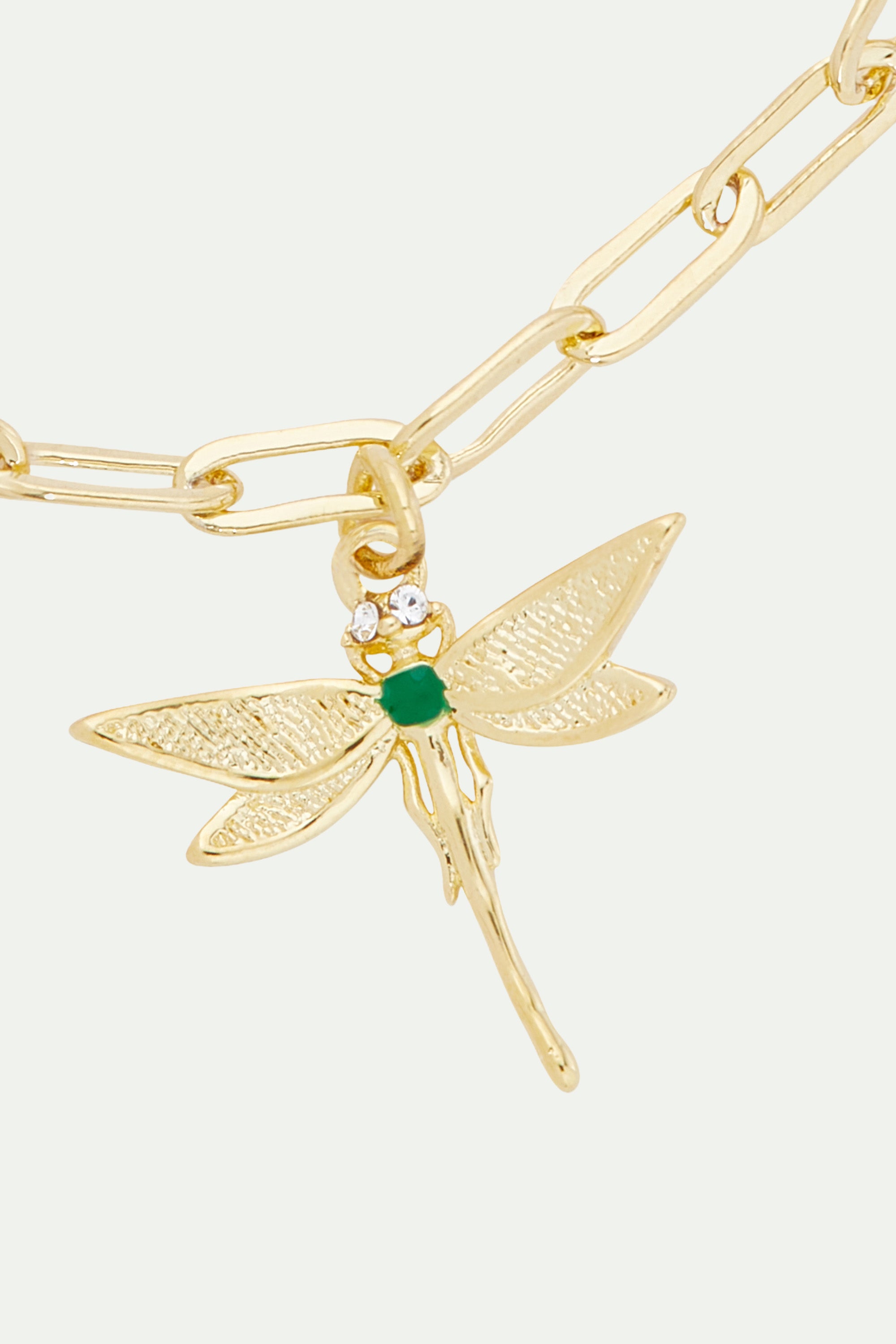 Golden dragronfly rectangle link chain bracelet