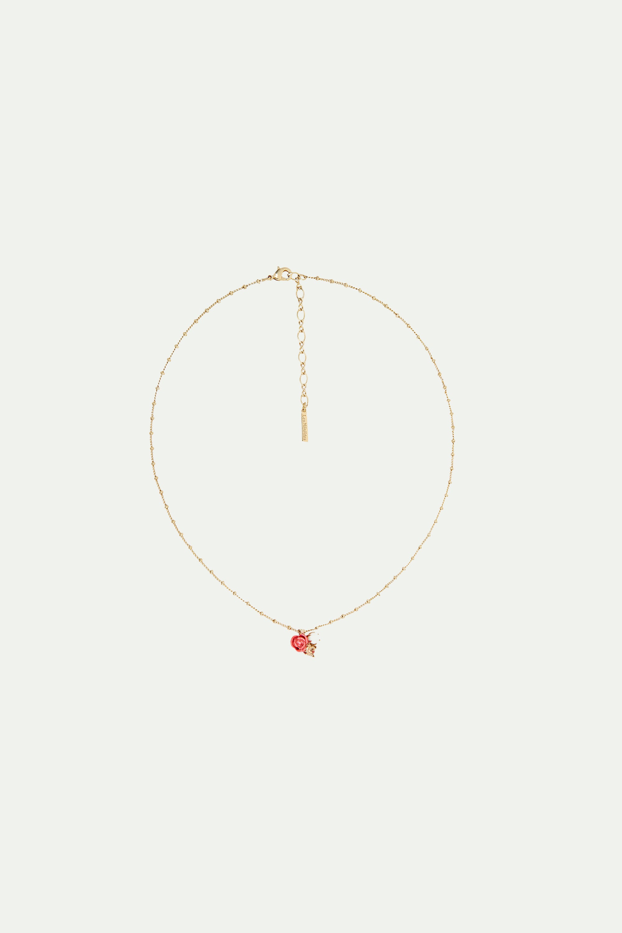 Collier pendentif rose, perle de culture et pierre