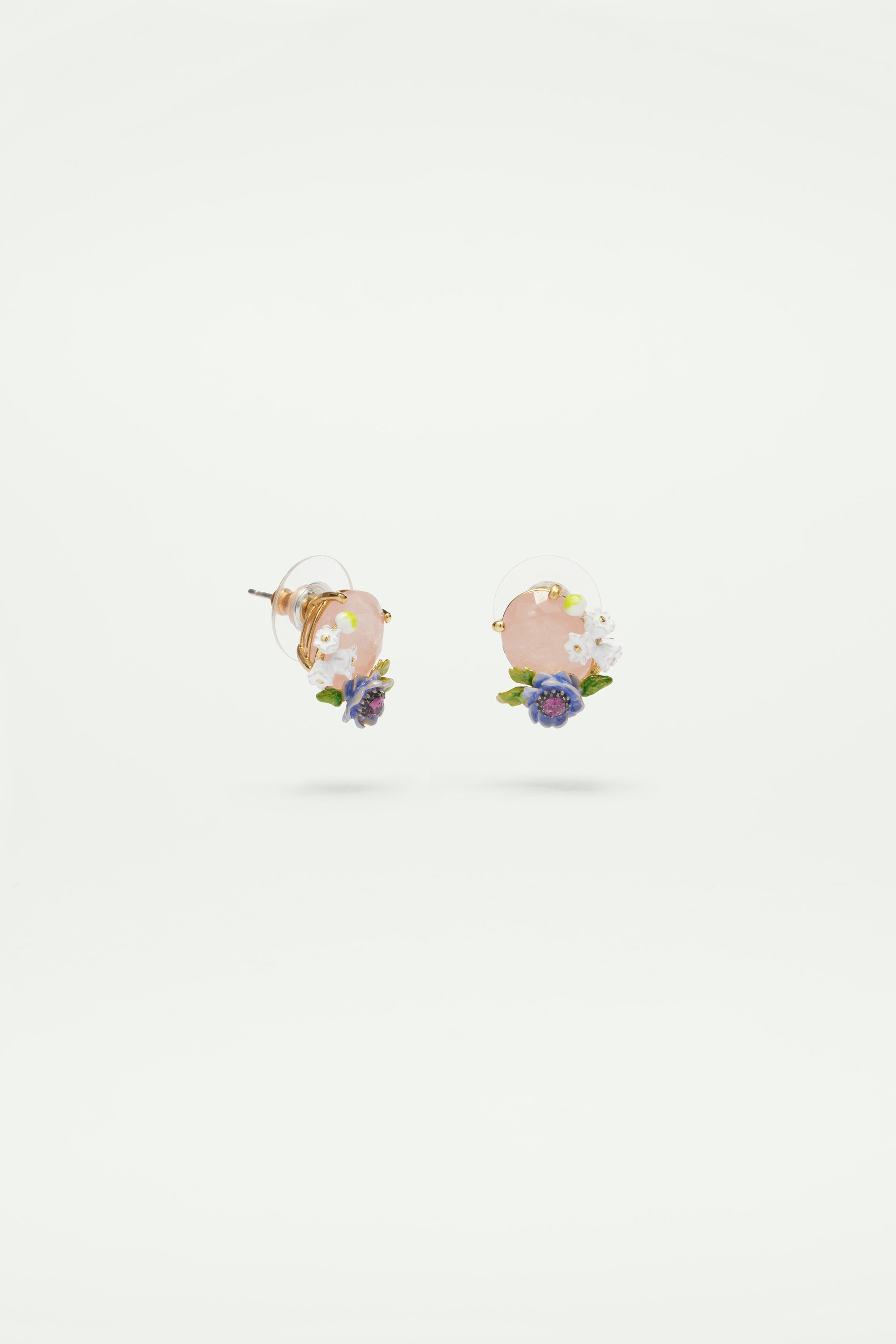 Boucles d'oreilles quartz rose et composition florale