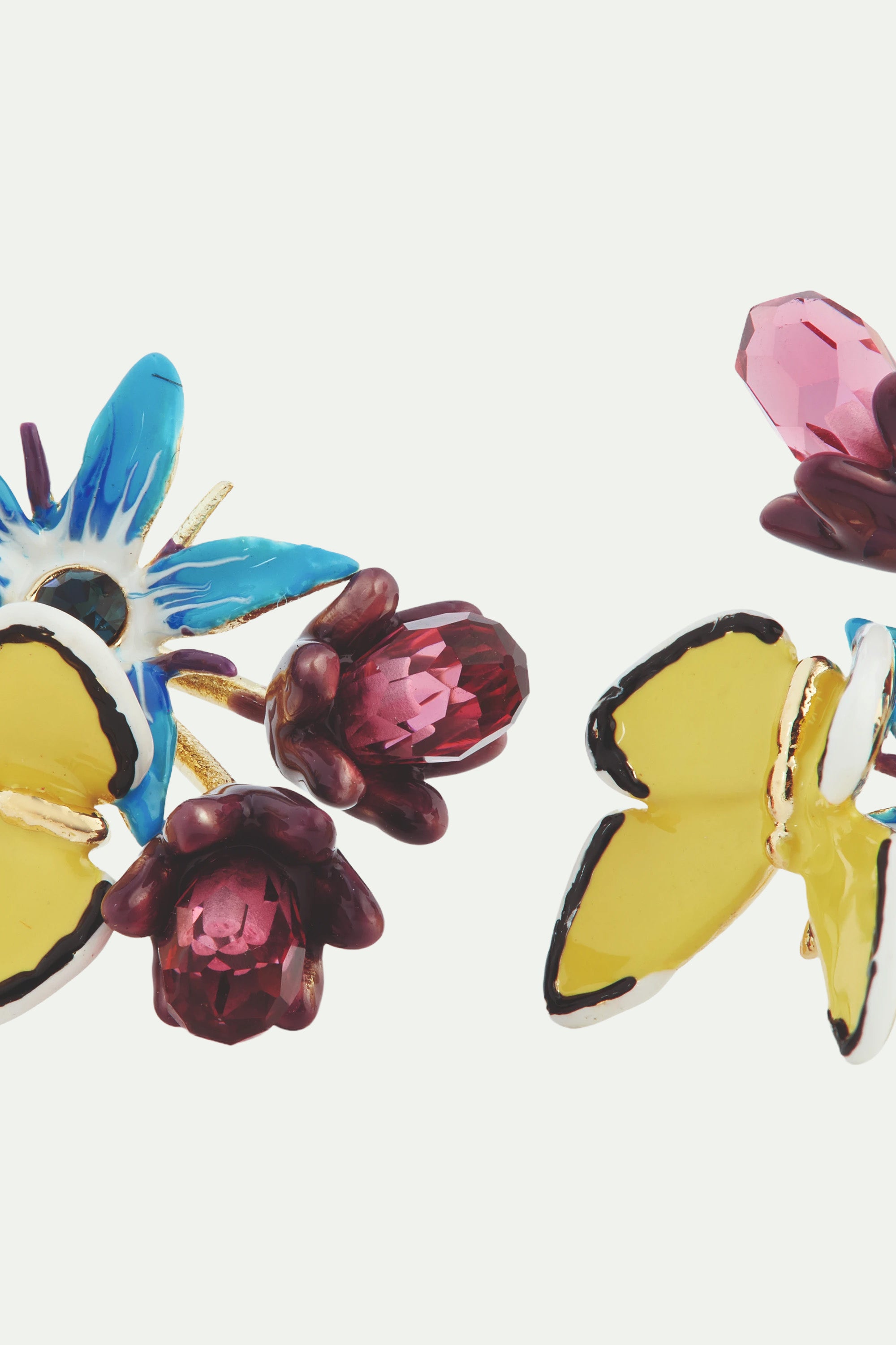 Boucles d'oreilles tiges fleur bleue et papillon jaune