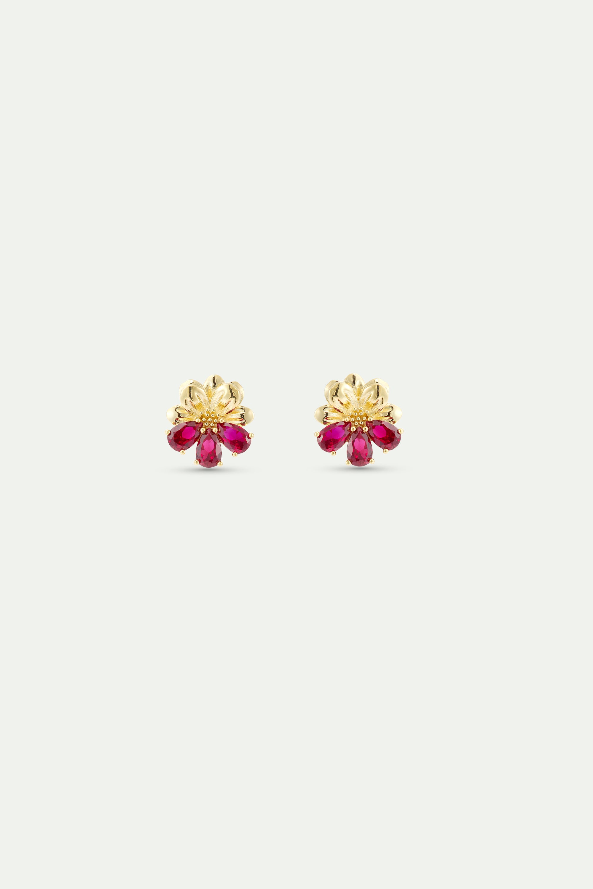 Gold clip-on earrings with cosmos and red stones